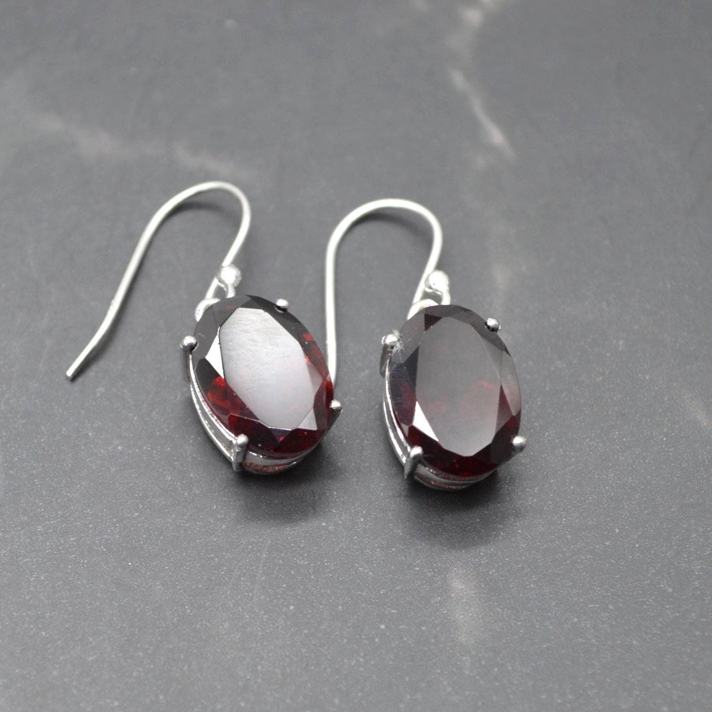 Garnet Earrings: Dangle Drop, Oval, Red Gemstone, January Birthstone