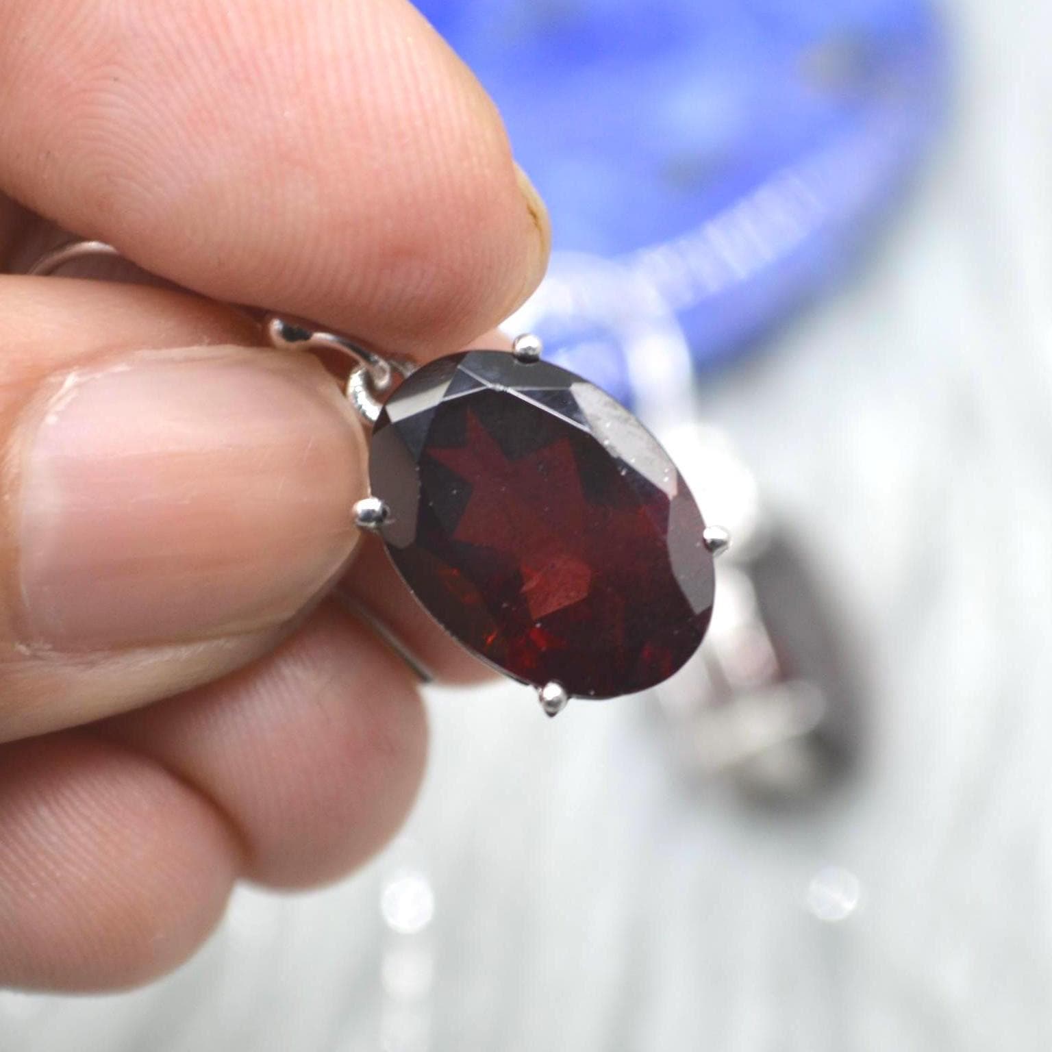 Garnet Earrings: Dangle Drop, Oval, Red Gemstone, January Birthstone