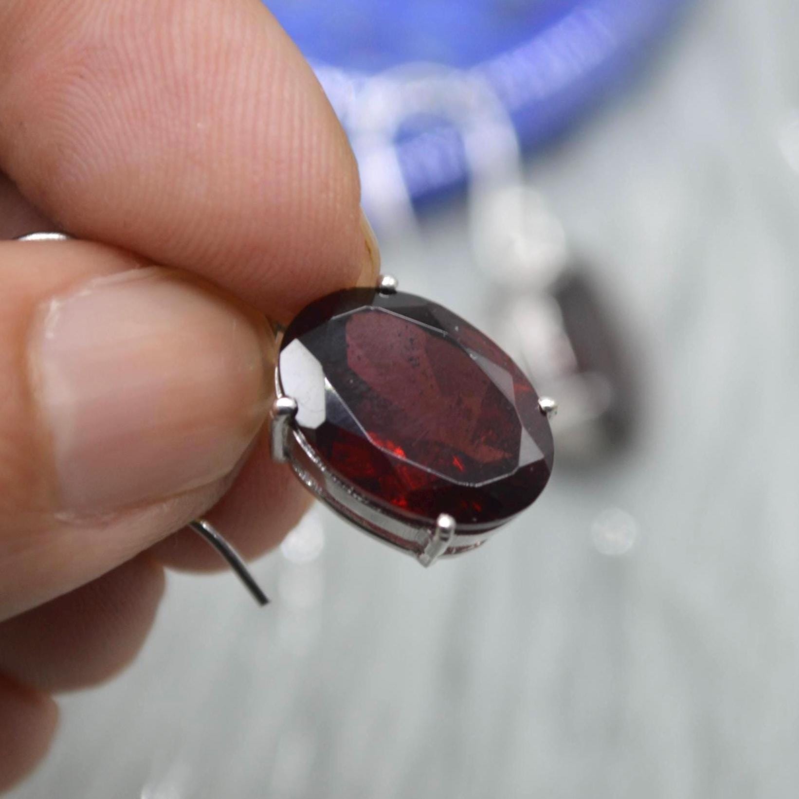 Garnet Earrings: Dangle Drop, Oval, Red Gemstone, January Birthstone