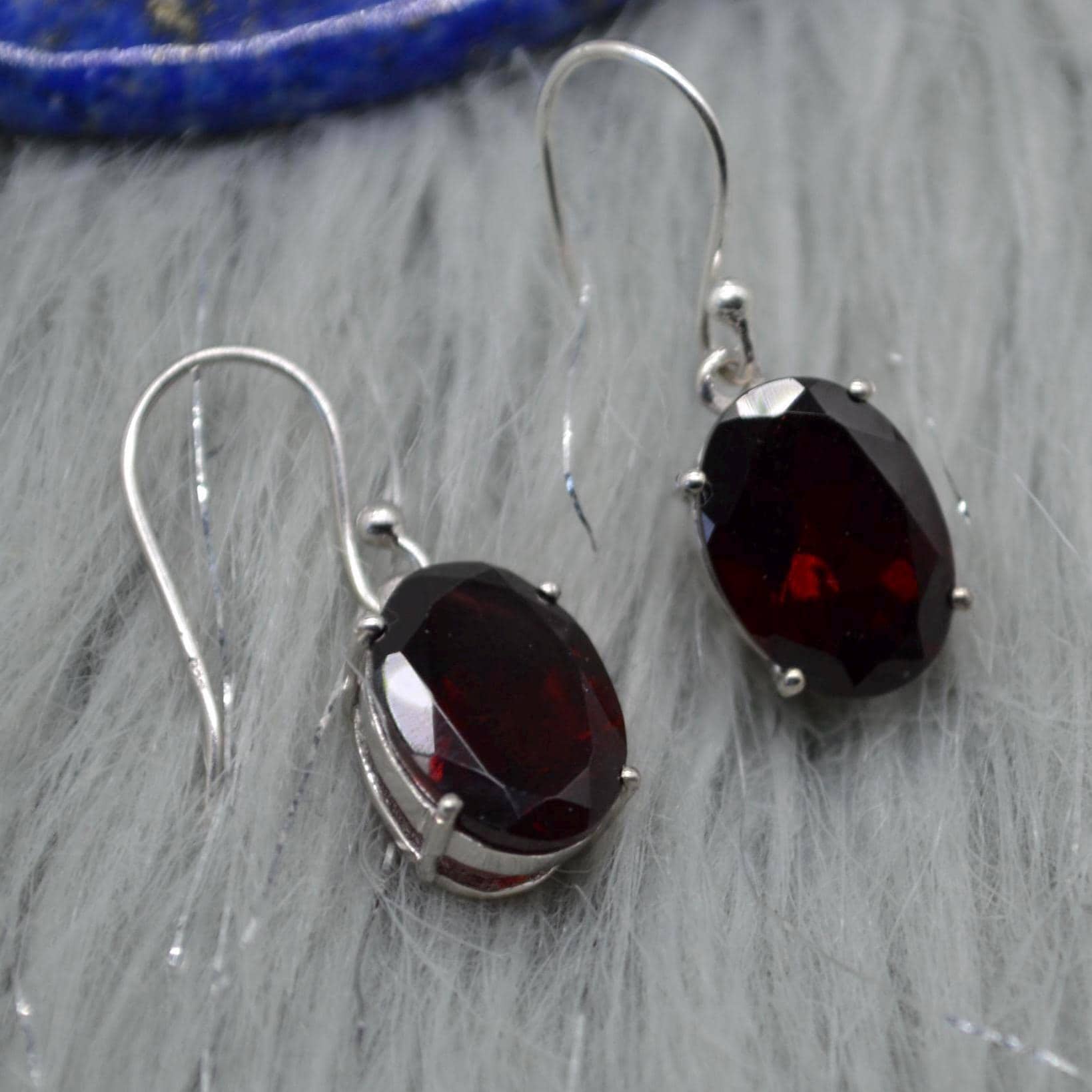 Garnet Earrings: Dangle Drop, Oval, Red Gemstone, January Birthstone