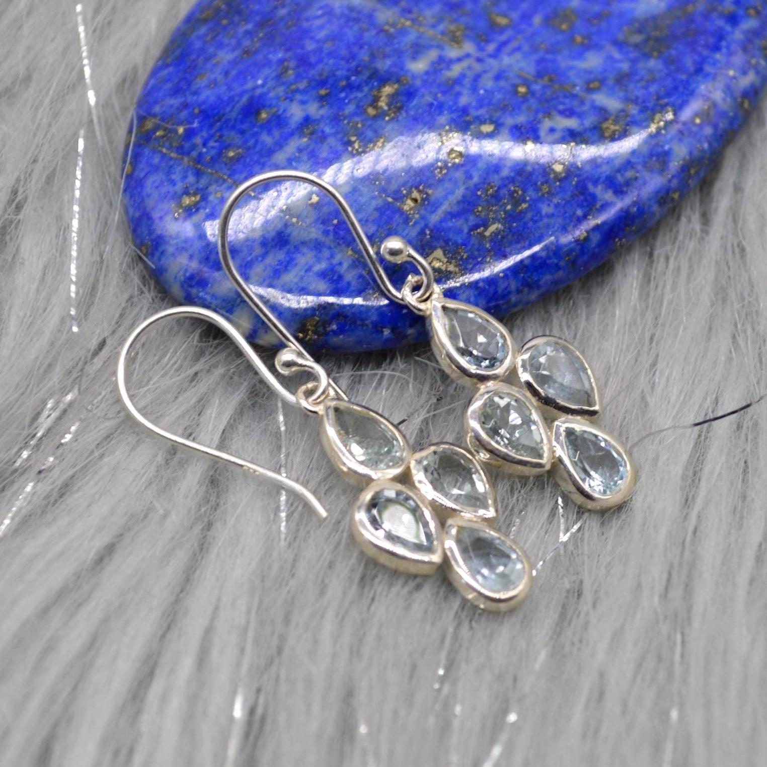Aquamarine Earrings: Silver, Floral Dangle Drop, March Birthstone Jewelry