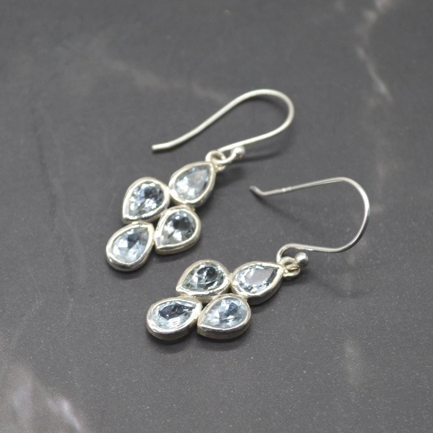 Aquamarine Earrings: Silver, Floral Dangle Drop, March Birthstone Jewelry