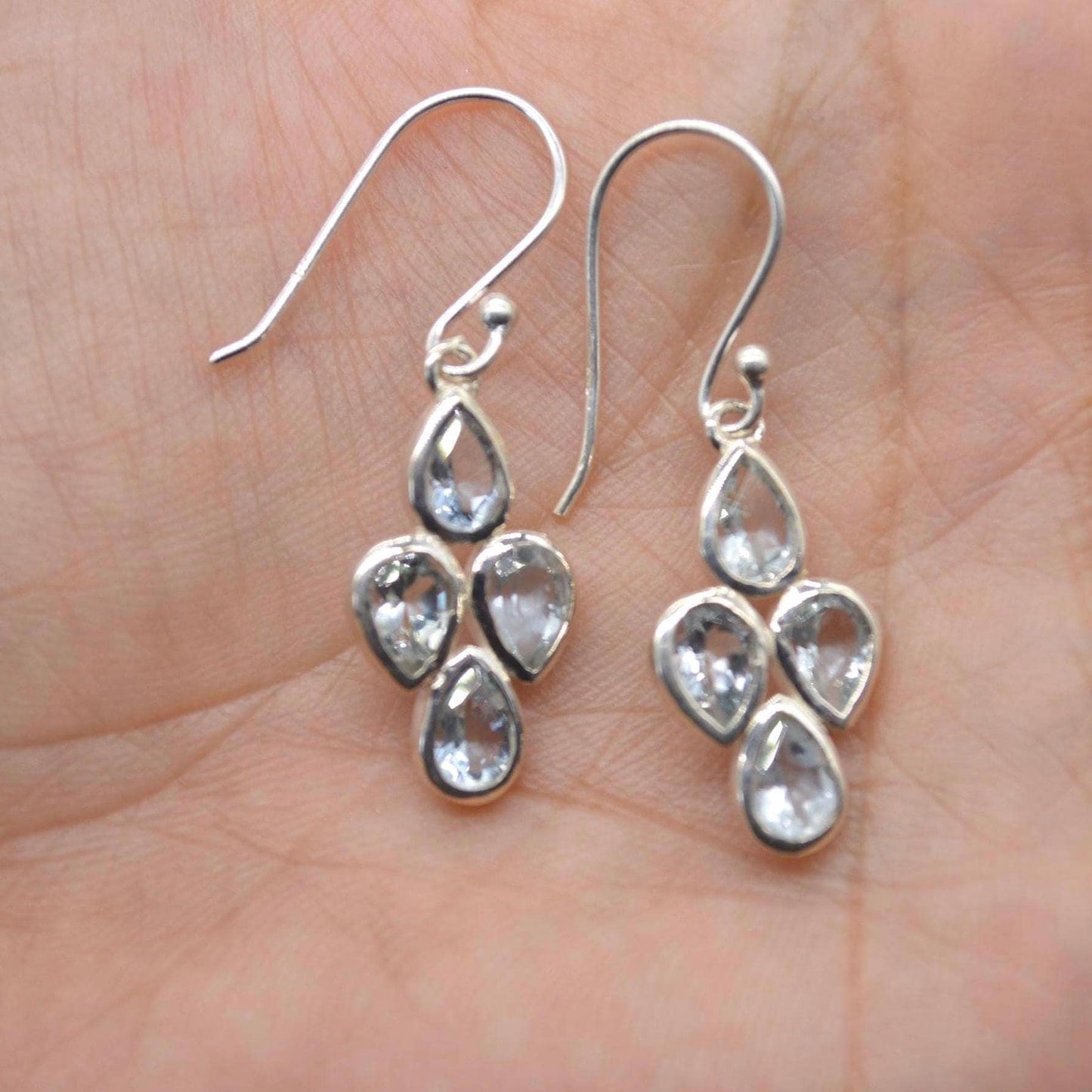 Aquamarine Earrings: Silver, Floral Dangle Drop, March Birthstone Jewelry