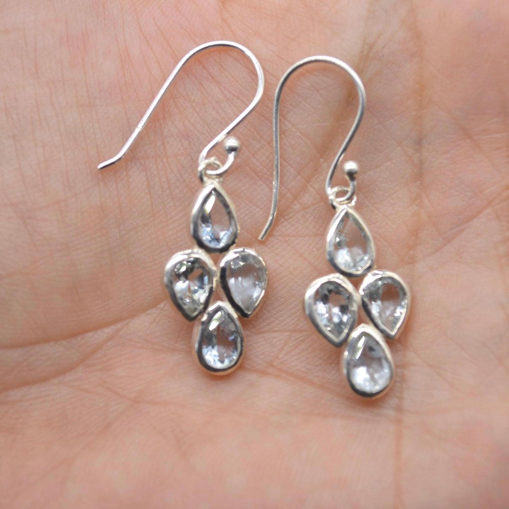 Aquamarine Earrings: Silver, Floral Dangle Drop, March Birthstone Jewelry