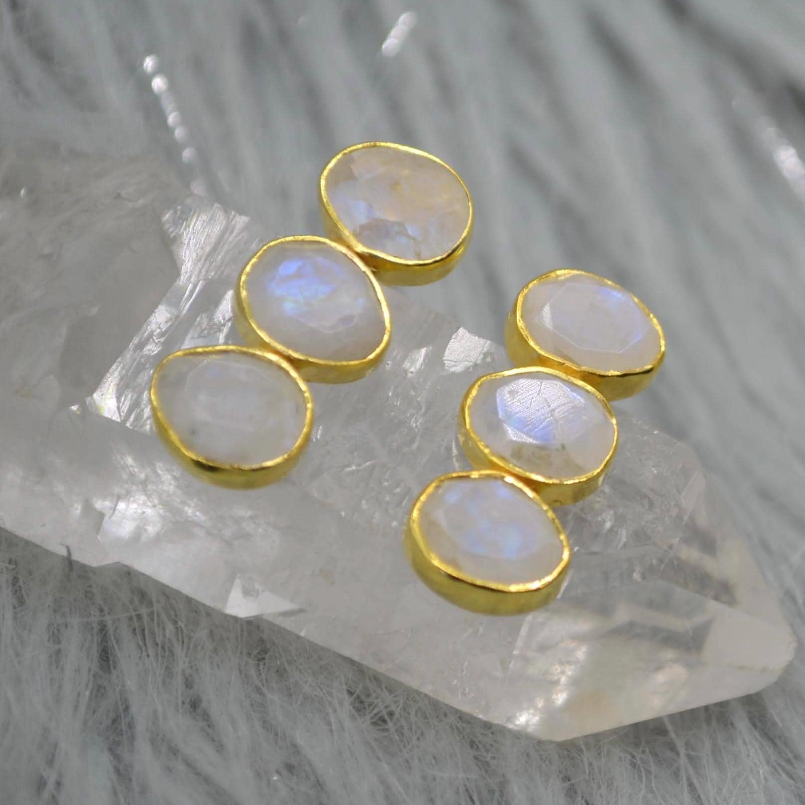 Rainbow Moonstone Earrings: Gold Plated Sterling Silver, June Birthstone Drop
