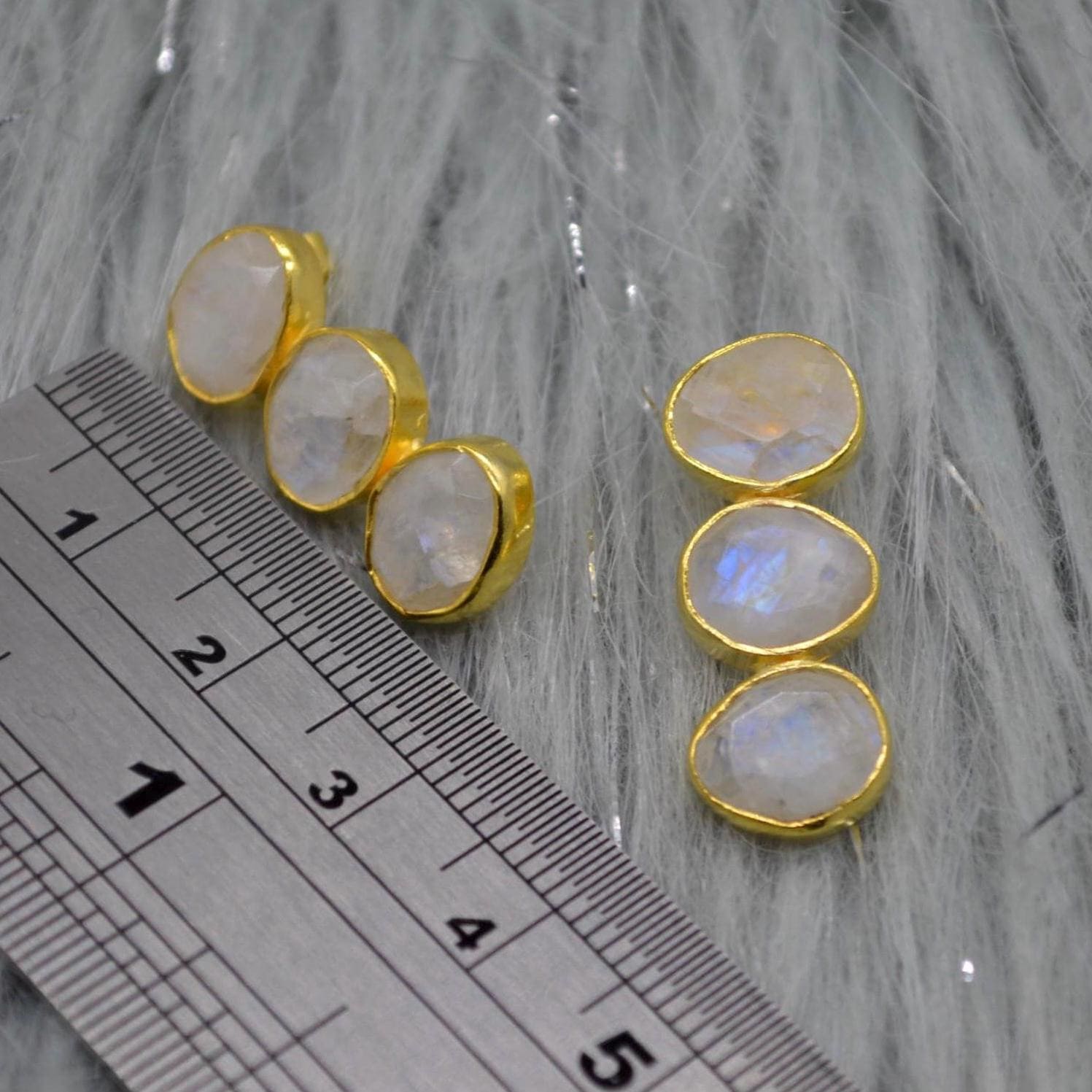 Rainbow Moonstone Earrings: Gold Plated Sterling Silver, June Birthstone Drop