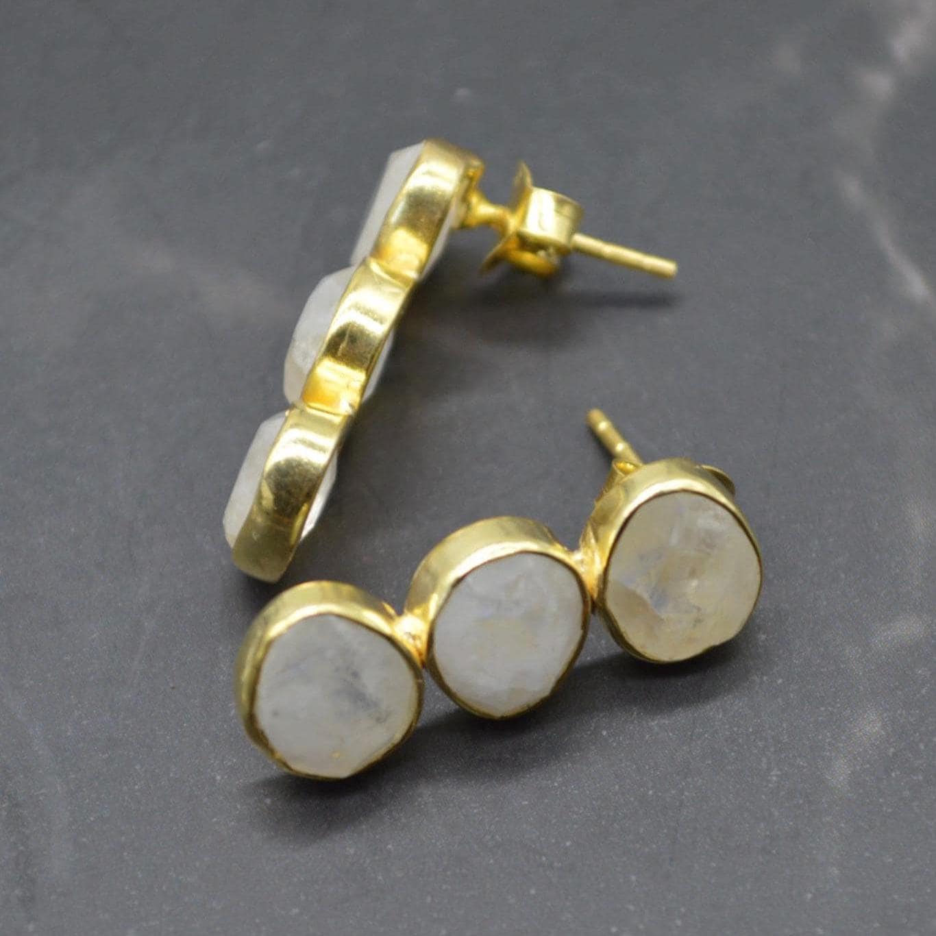 Rainbow Moonstone Earrings: Gold Plated Sterling Silver, June Birthstone Drop