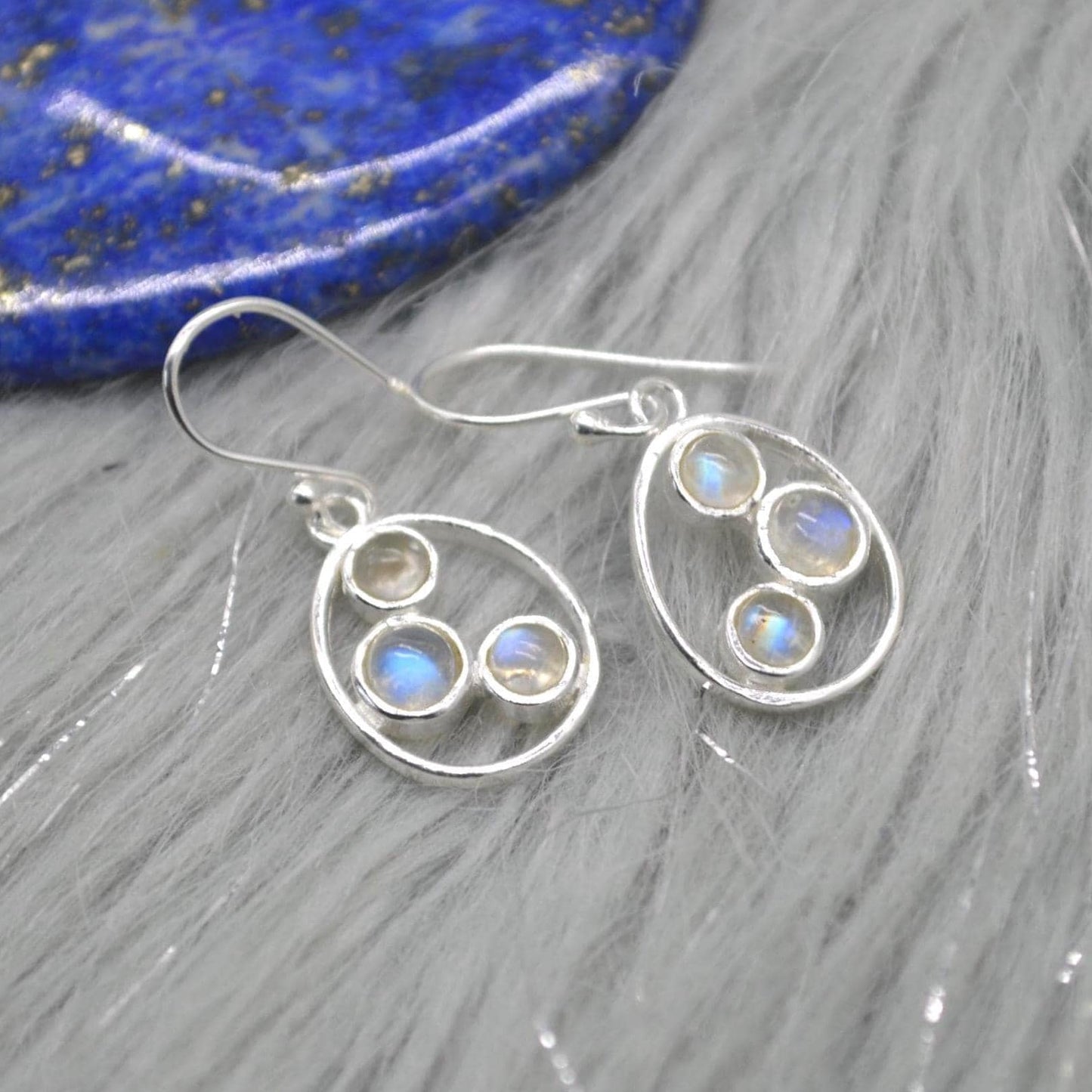 Rainbow Moonstone Earrings: Gold or Sterling Silver, Dangle Drop, June Birthstone