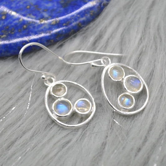 Rainbow Moonstone Earrings: Gold or Sterling Silver, Dangle Drop, June Birthstone