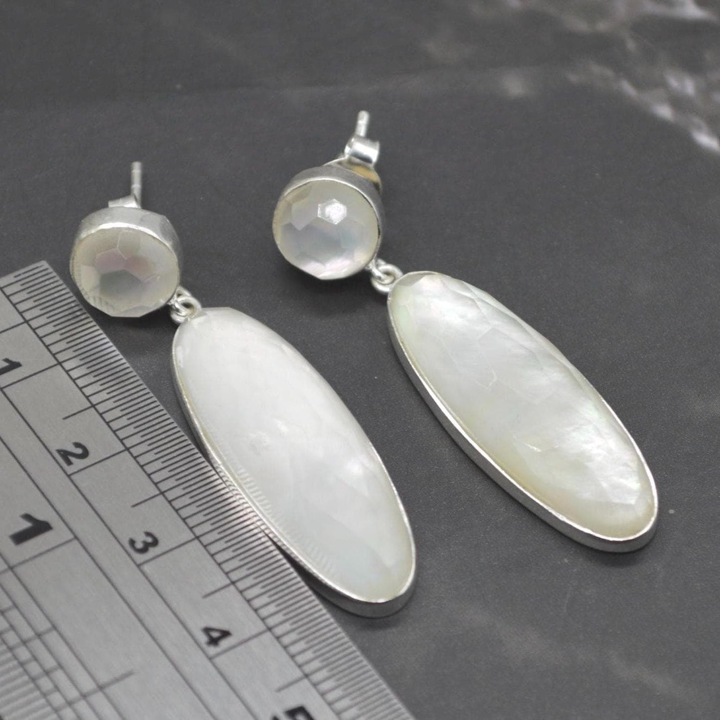 Mother Of Pearl Earrings: Silver, Doublet, White Gemstone Drop, June Birthstone