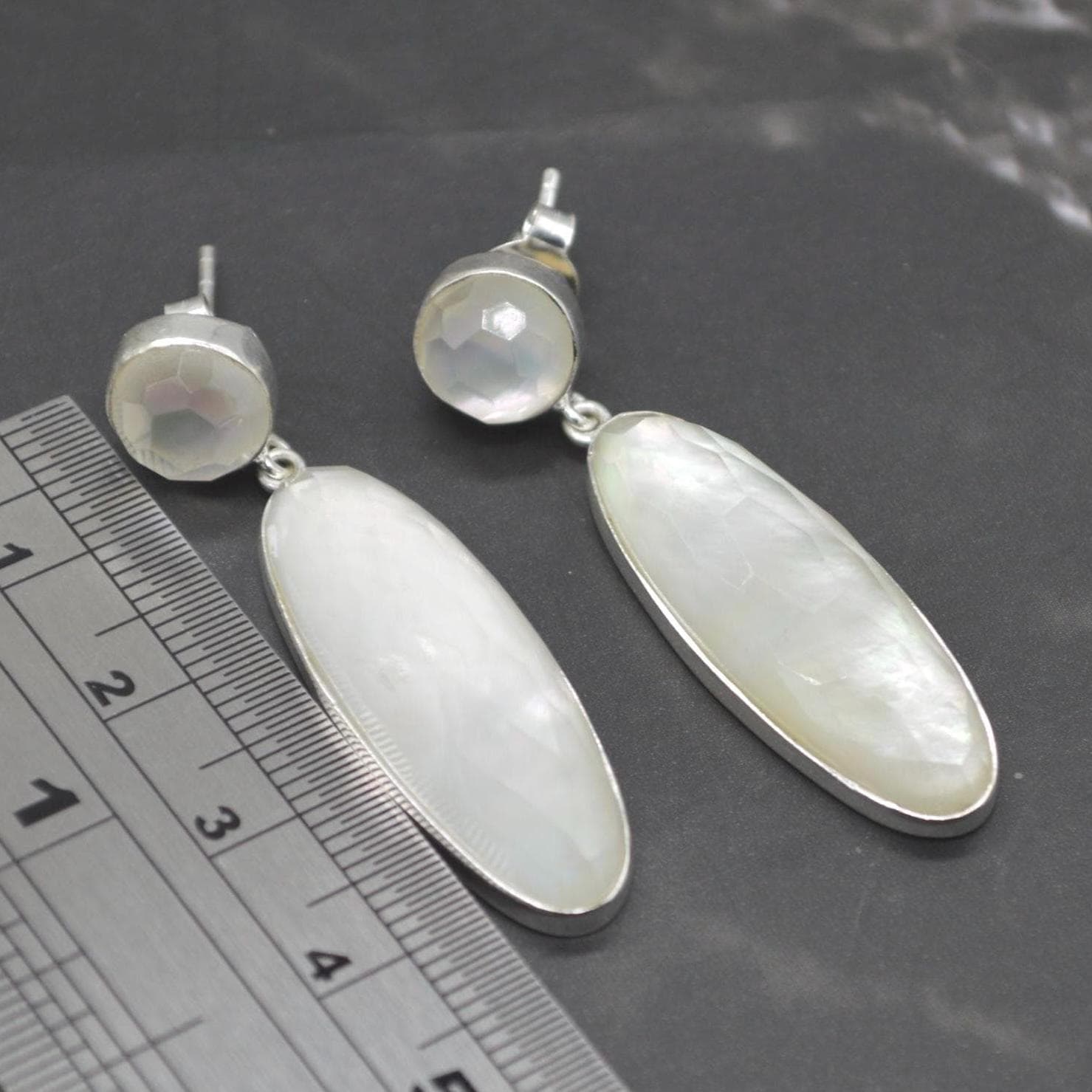 Mother Of Pearl Earrings: Silver, Doublet, White Gemstone Drop, June Birthstone
