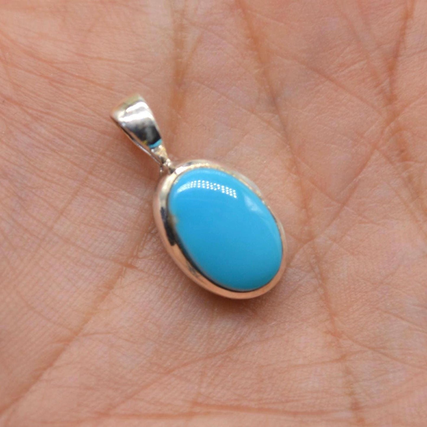 Turquoise Pendant: Silver Necklace, Oval, Blue Gemstone Jewelry, December Birthstone
