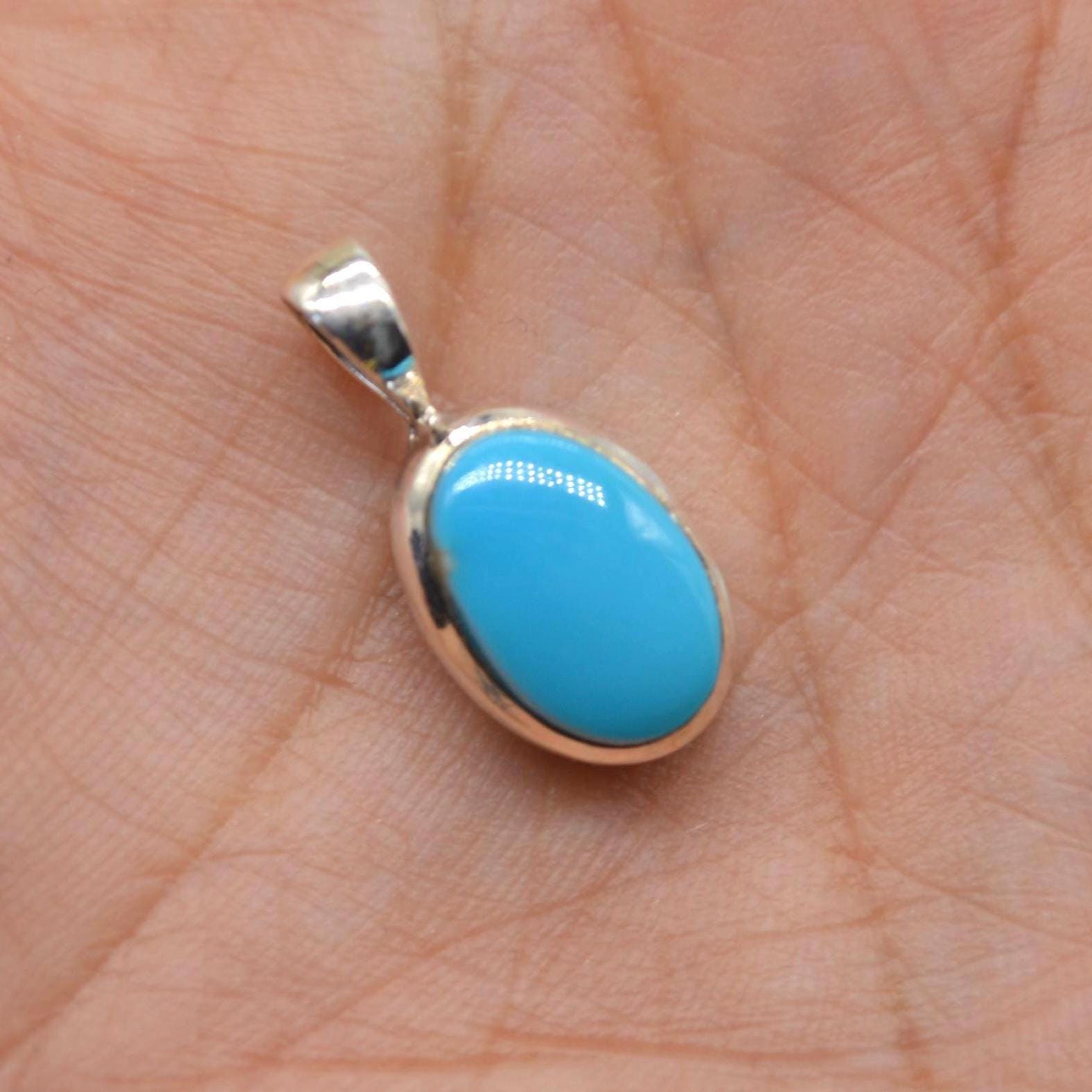 Turquoise Pendant: Silver Necklace, Oval, Blue Gemstone Jewelry, December Birthstone