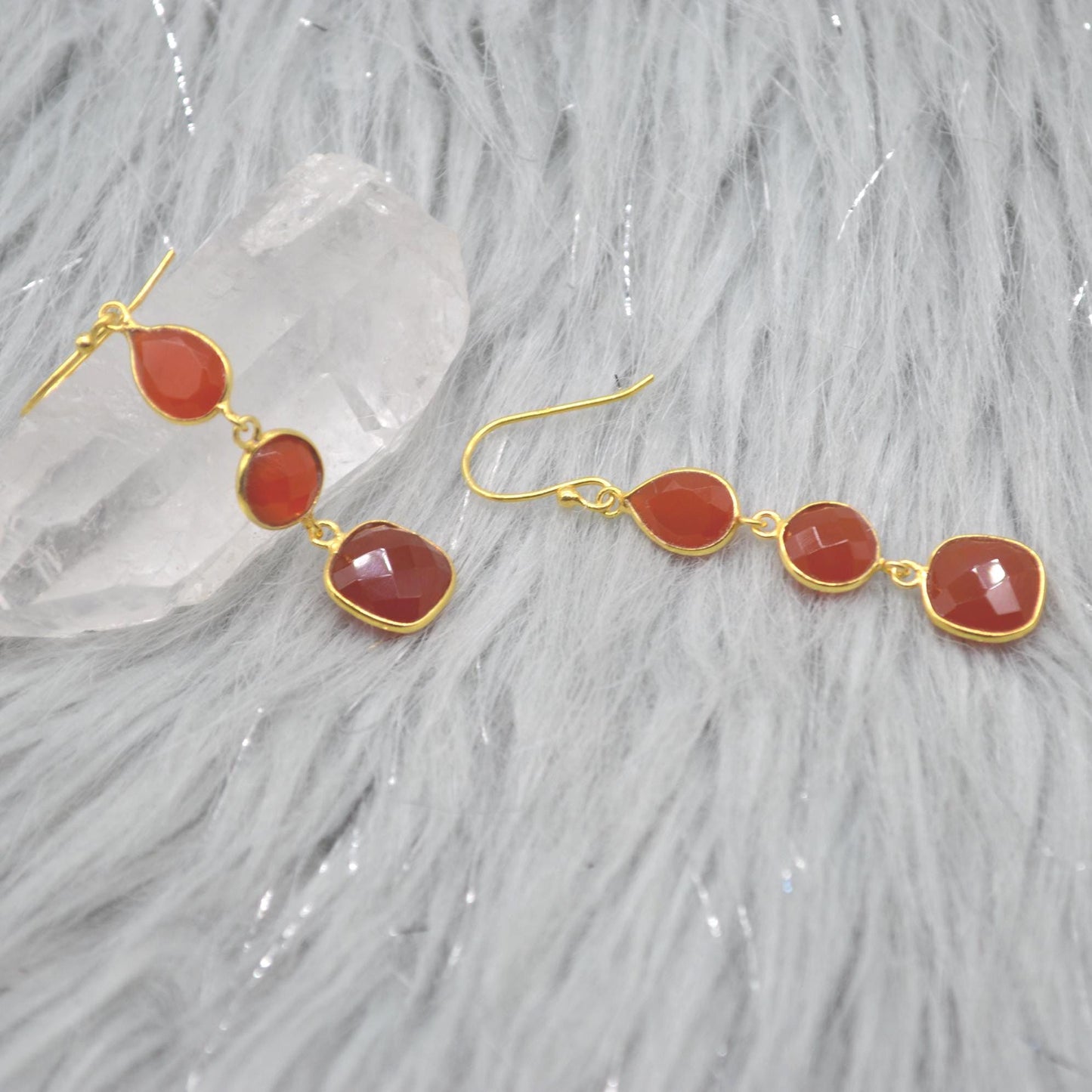 Carnelian Earrings: Gold or Silver, Dangle Drop, Orange Gemstone Jewelry