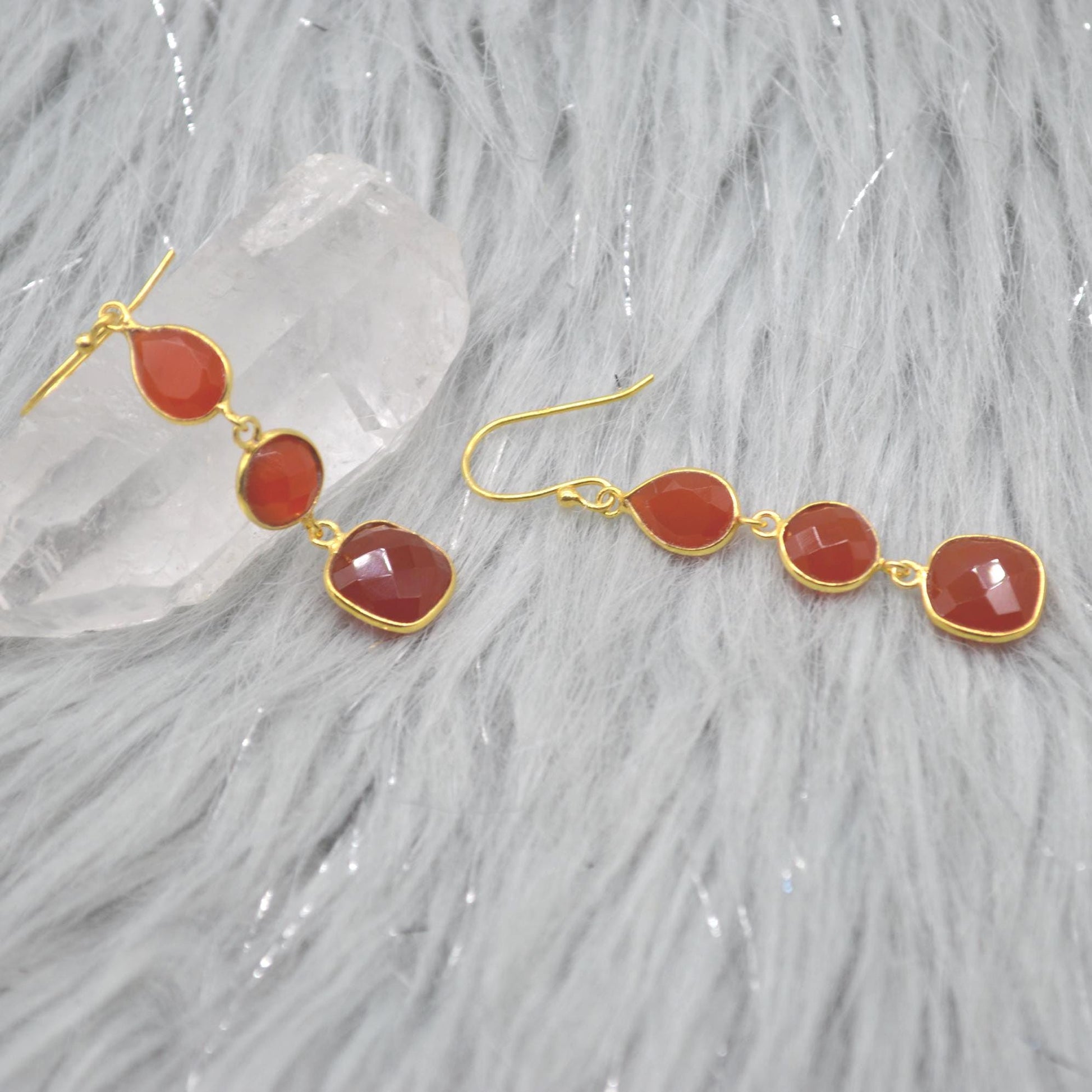 Carnelian Earrings: Gold or Silver, Dangle Drop, Orange Gemstone Jewelry
