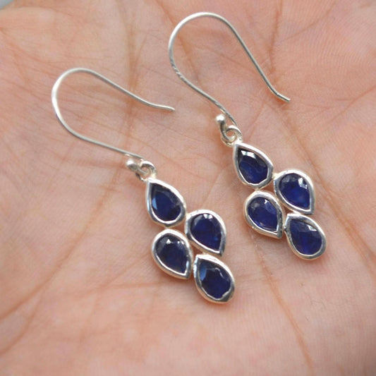 Blue Sapphire Earrings: Silver or Gold, Floral, Dangle Drop, September Birthstone Jewelry