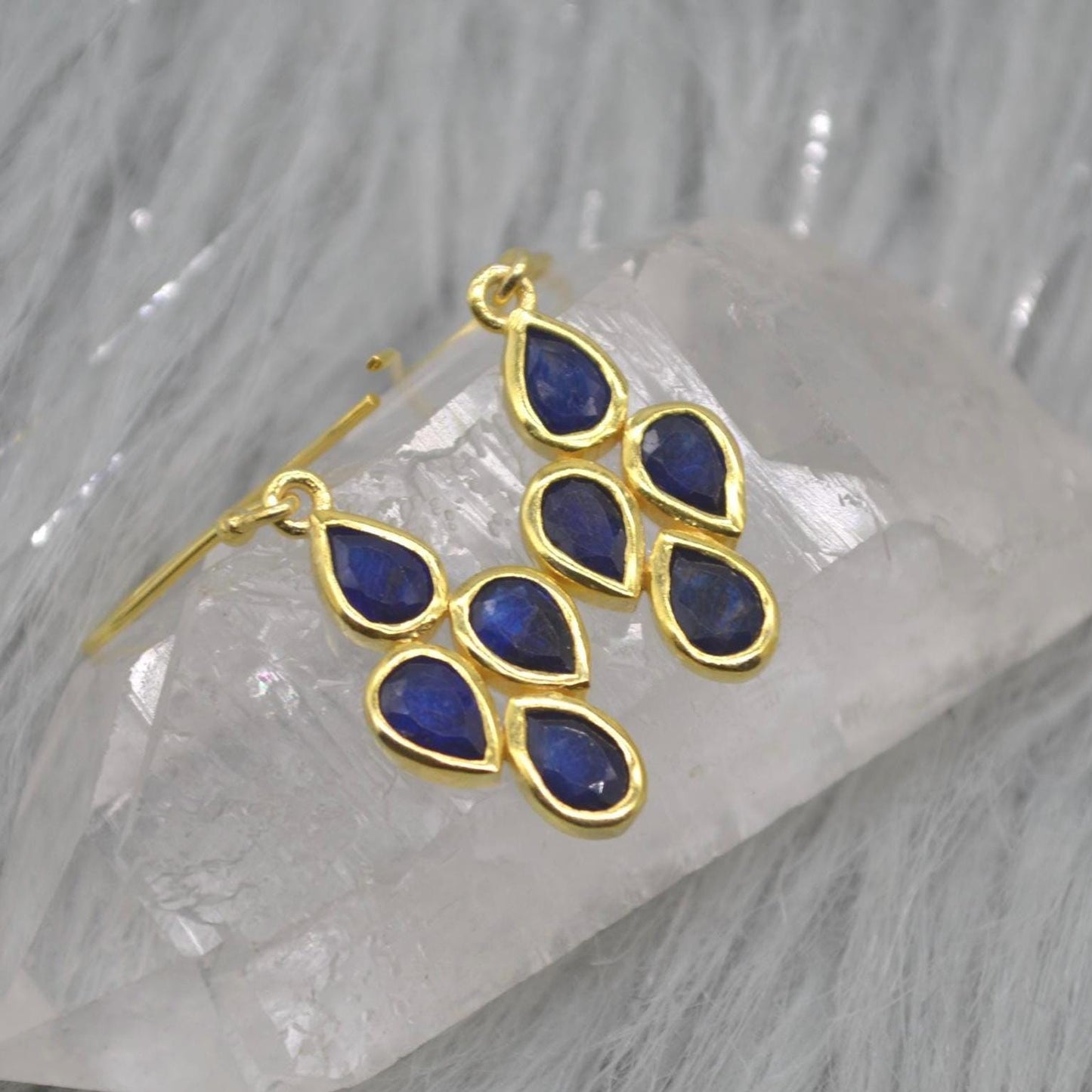 Blue Sapphire Earrings: Silver or Gold, Floral, Dangle Drop, September Birthstone Jewelry
