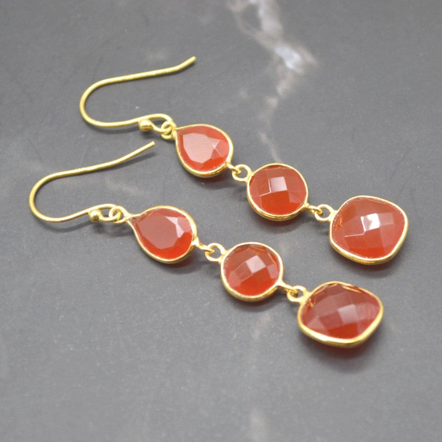 Carnelian Earrings: Gold or Silver, Dangle Drop, Orange Gemstone Jewelry
