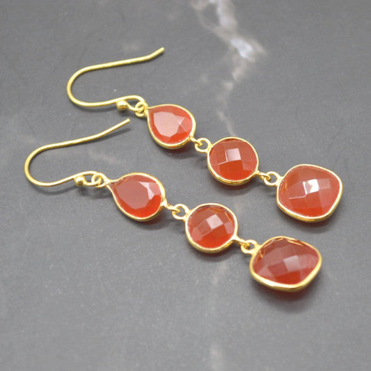 Carnelian Earrings: Gold or Silver, Dangle Drop, Orange Gemstone Jewelry