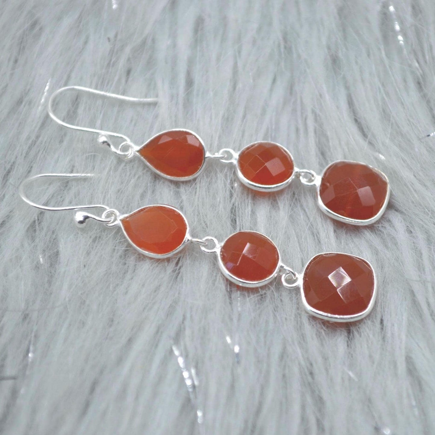 Carnelian Earrings: Gold or Silver, Dangle Drop, Orange Gemstone Jewelry