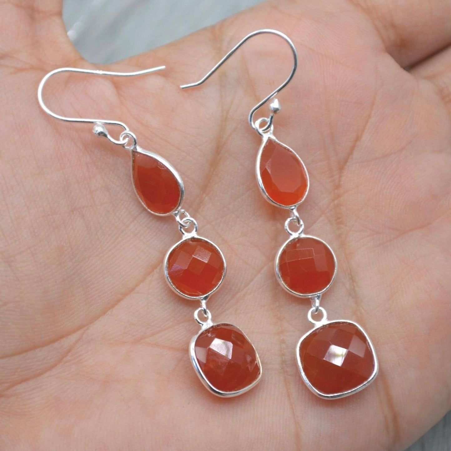 Carnelian Earrings: Gold or Silver, Dangle Drop, Orange Gemstone Jewelry