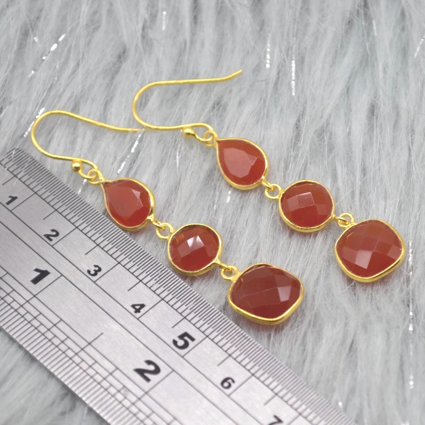 Carnelian Earrings: Gold or Silver, Dangle Drop, Orange Gemstone Jewelry