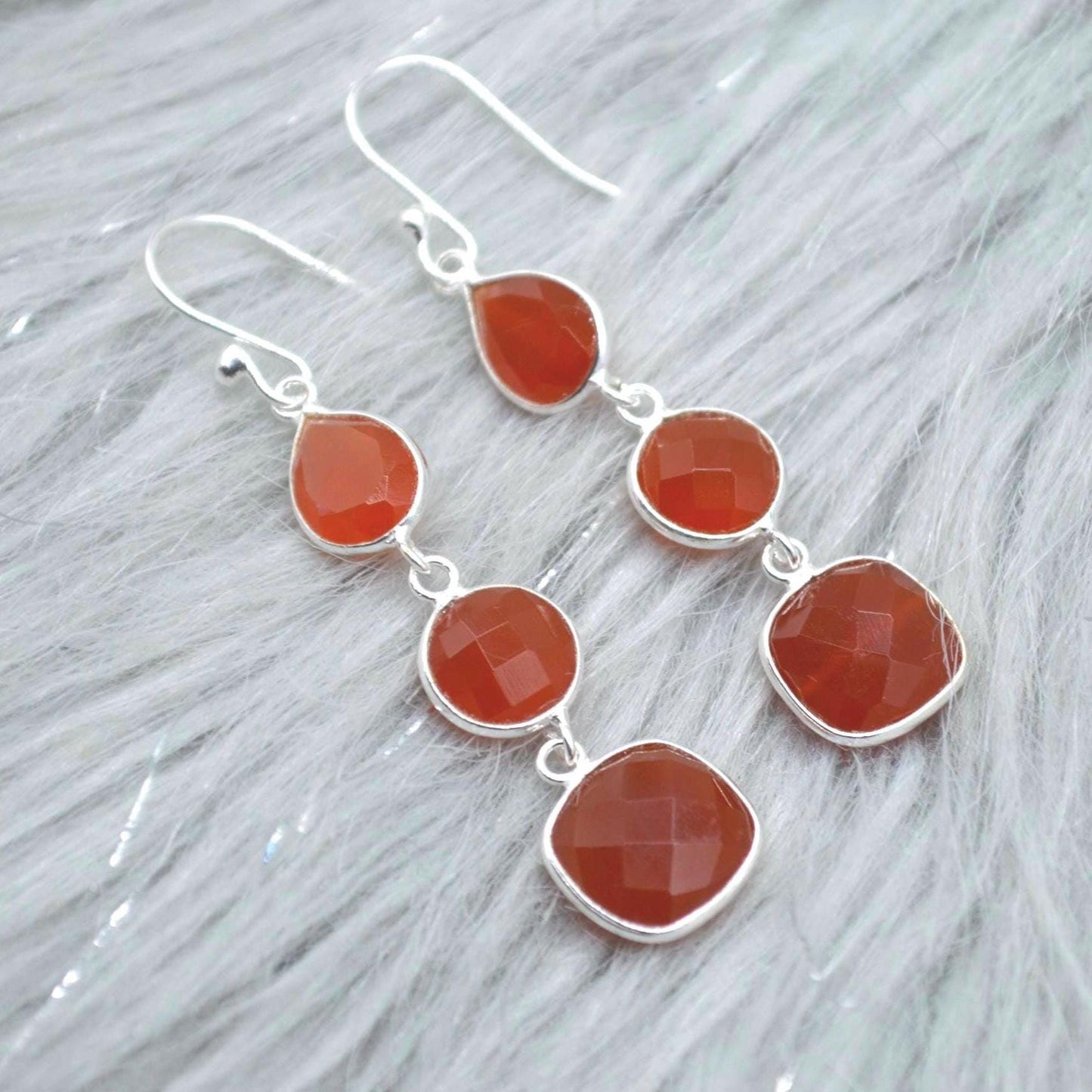Carnelian Earrings: Gold or Silver, Dangle Drop, Orange Gemstone Jewelry