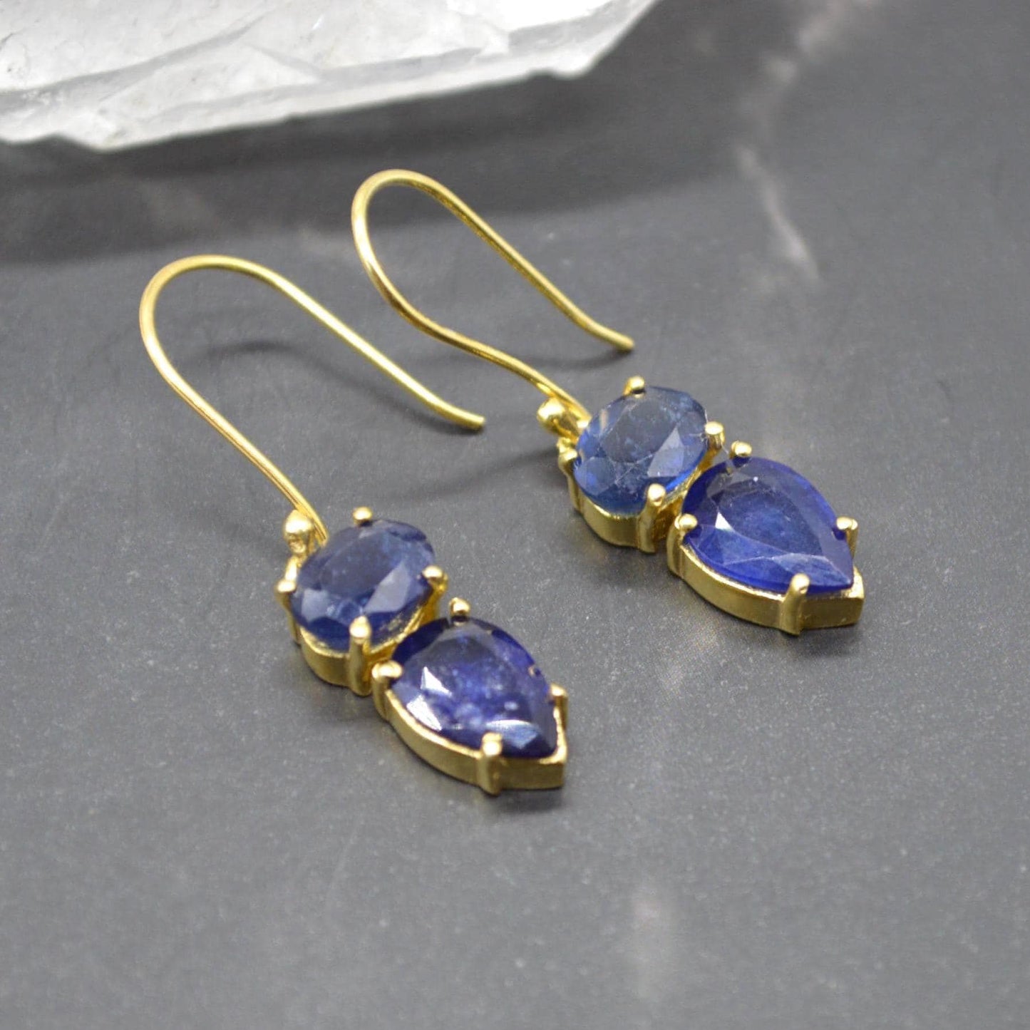 Sapphire Earrings: Gold or Silver, Dangle Drop, Minimalist September Birthstone Jewelry