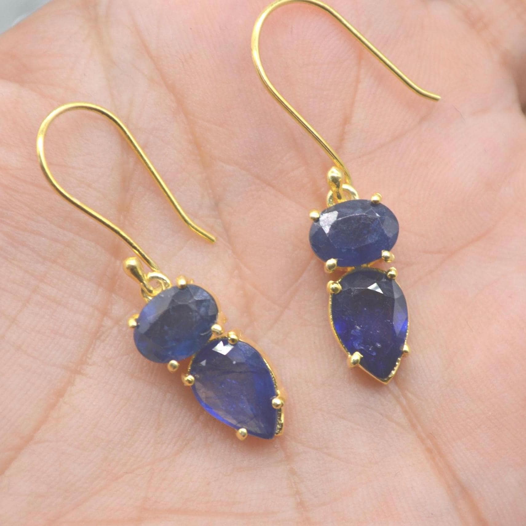 Sapphire Earrings: Gold or Silver, Dangle Drop, Minimalist September Birthstone Jewelry