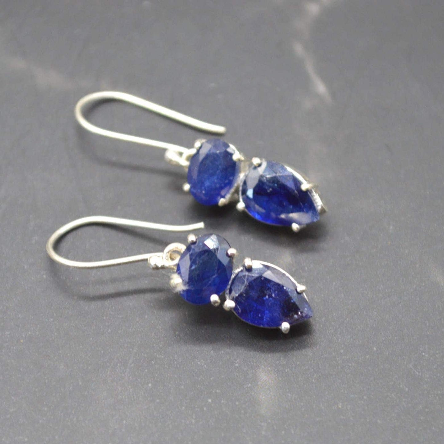 Sapphire Earrings: Gold or Silver, Dangle Drop, Minimalist September Birthstone Jewelry