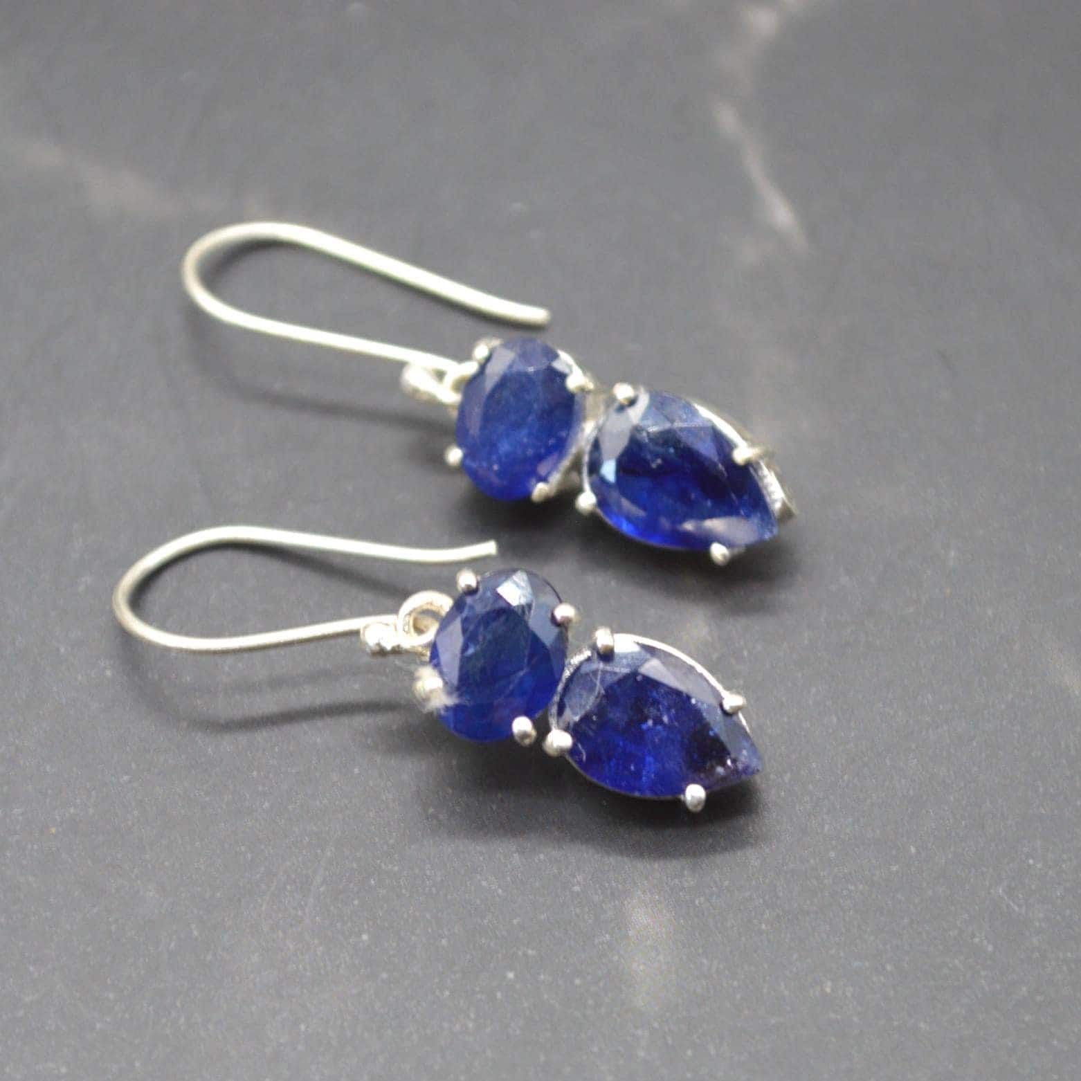Sapphire Earrings: Gold or Silver, Dangle Drop, Minimalist September Birthstone Jewelry