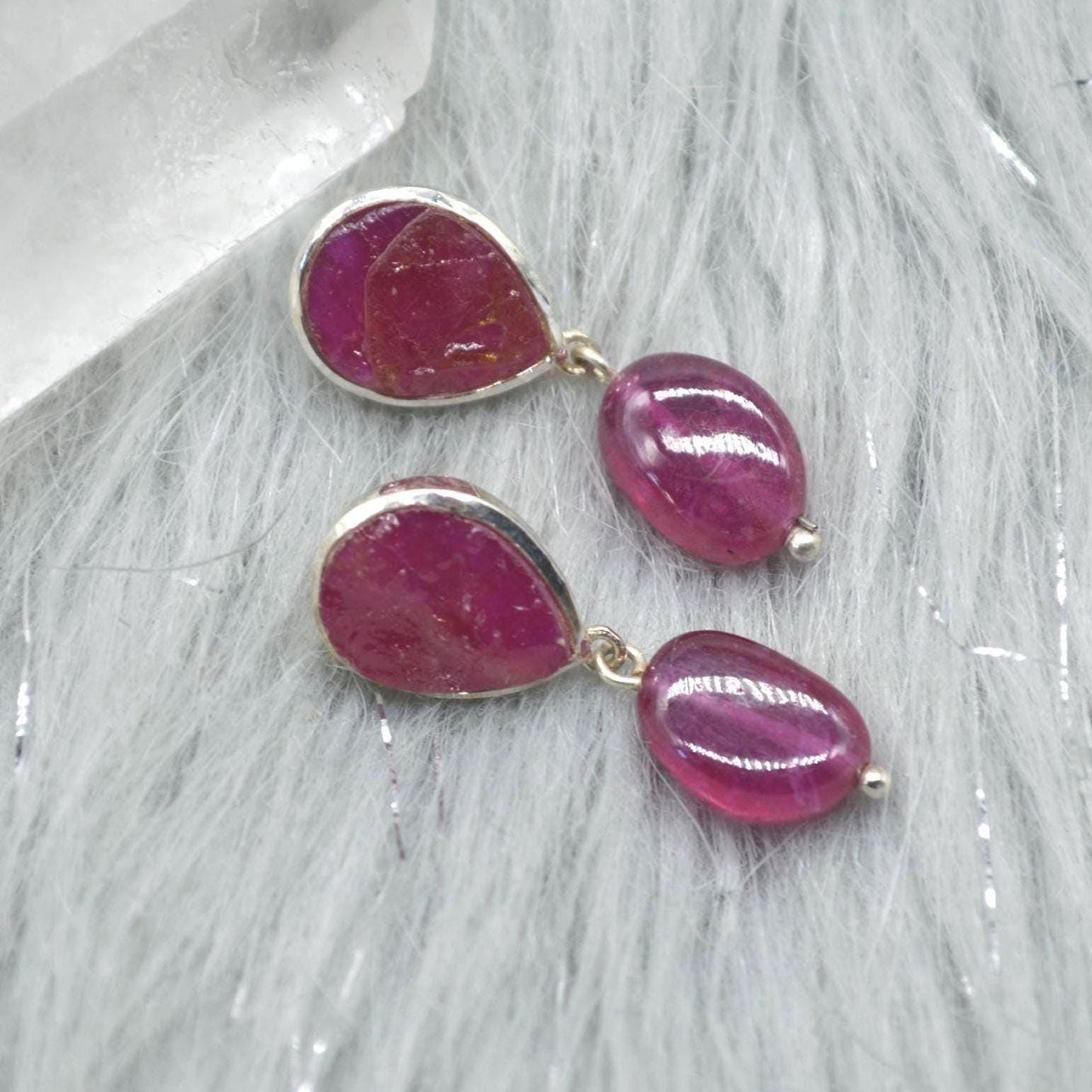 Raw Ruby Drop Earrings: Silver, Red Gemstone Dangle, July Birthstone