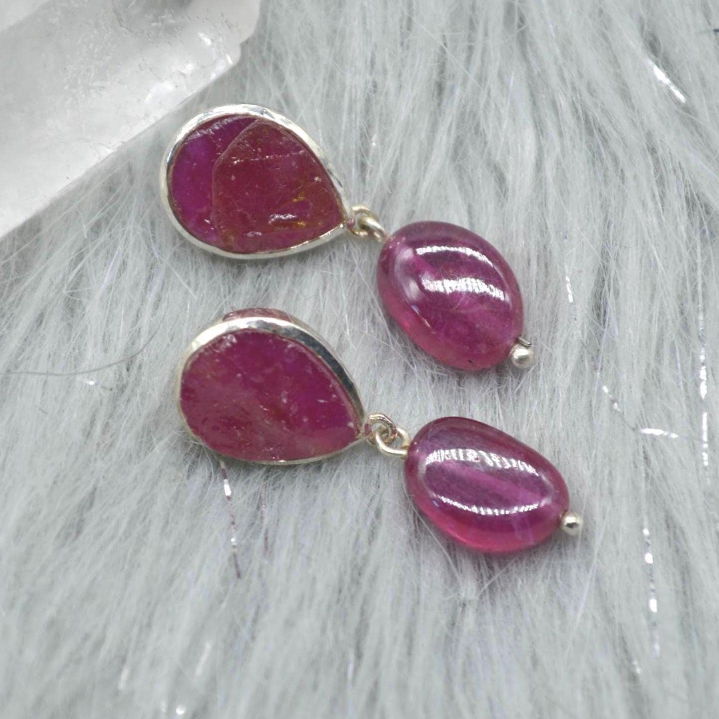 Raw Ruby Drop Earrings: Silver, Red Gemstone Dangle, July Birthstone