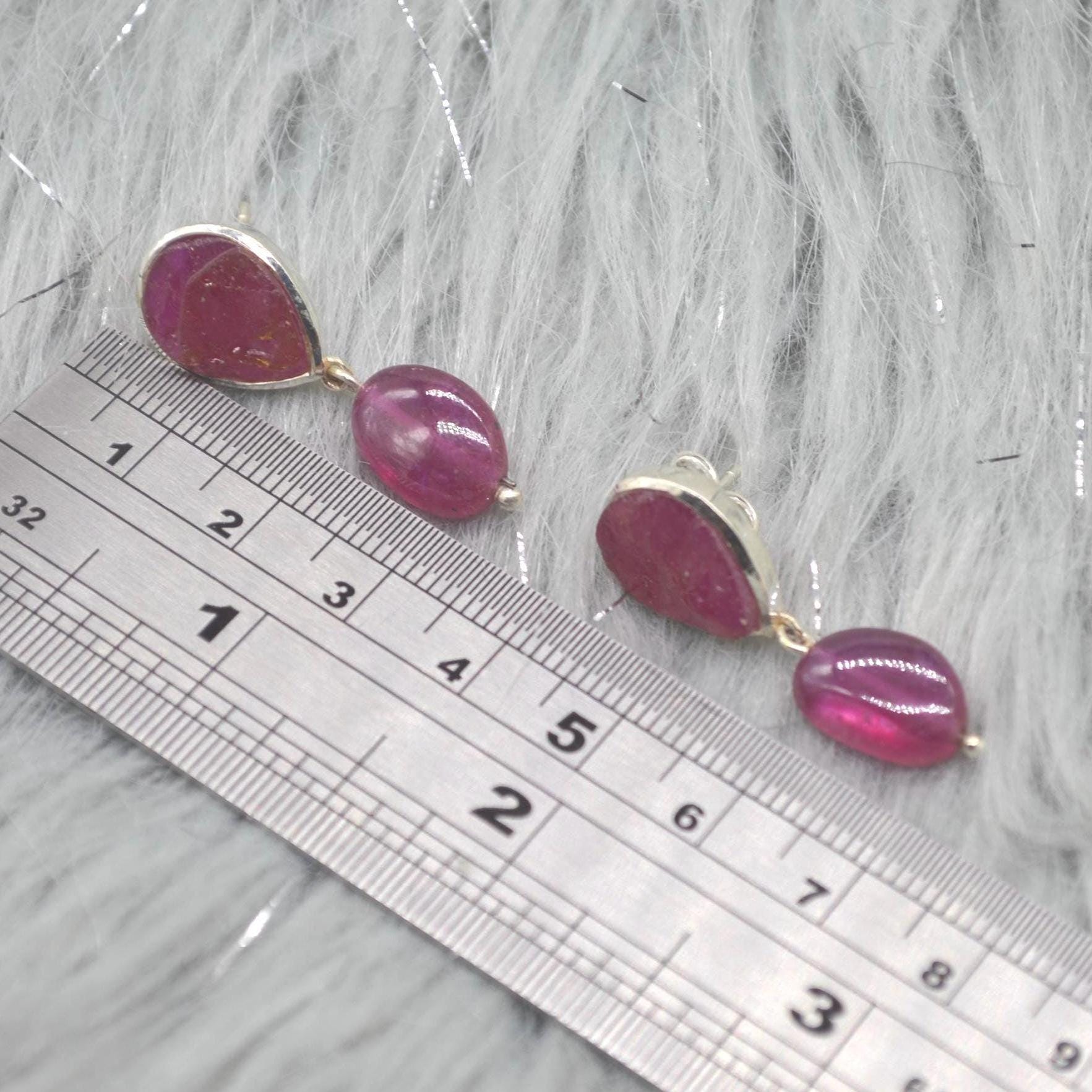 Raw Ruby Drop Earrings: Silver, Red Gemstone Dangle, July Birthstone