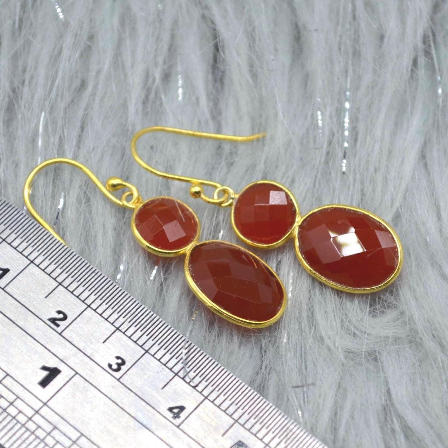 Carnelian Earrings: Dangle Drop, Gold Plated or Sterling Silver, Orange Gemstone Jewelry