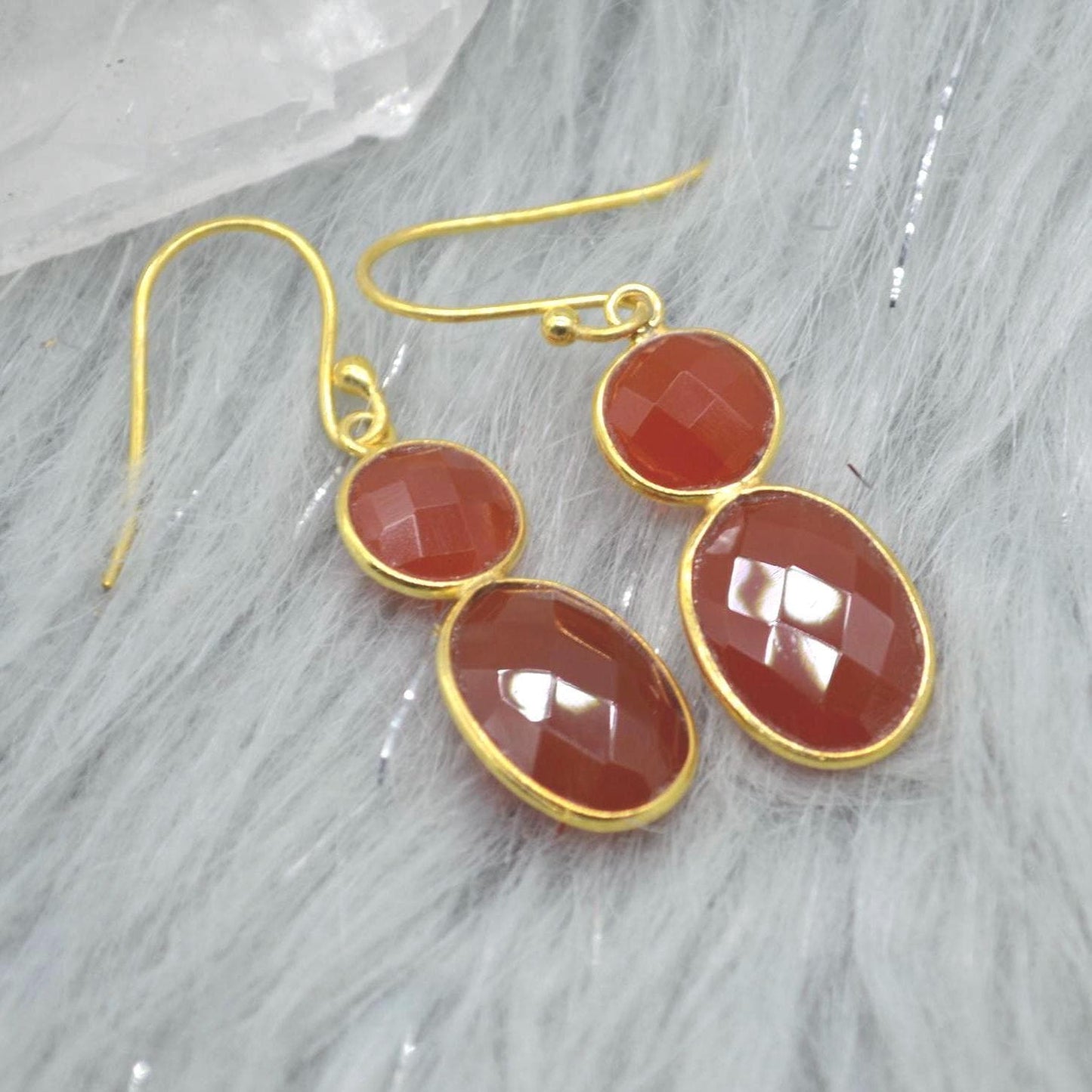 Carnelian Earrings: Dangle Drop, Gold Plated or Sterling Silver, Orange Gemstone Jewelry