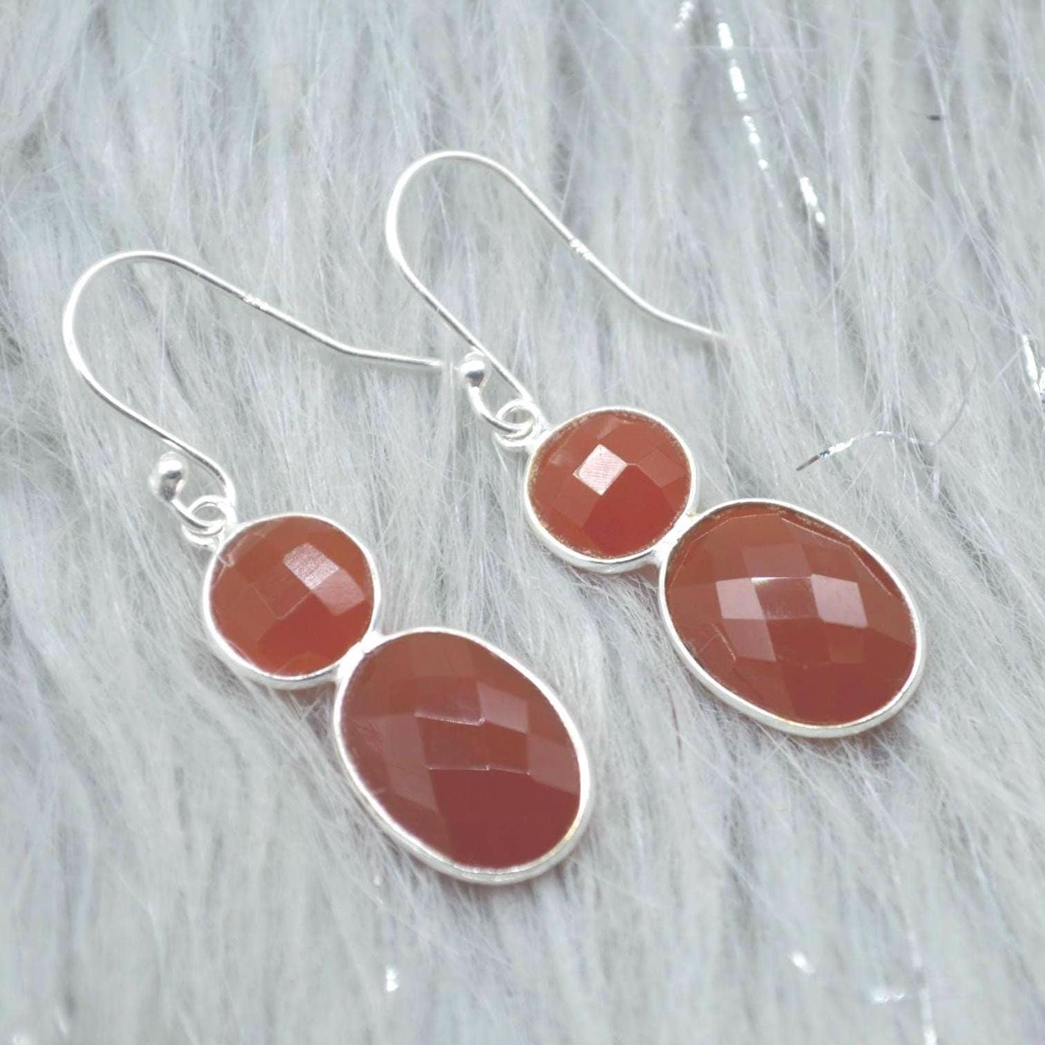 Carnelian Earrings: Dangle Drop, Gold Plated or Sterling Silver, Orange Gemstone Jewelry