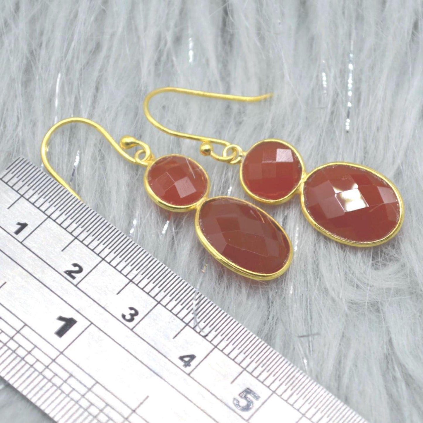 Carnelian Earrings: Dangle Drop, Gold Plated or Sterling Silver, Orange Gemstone Jewelry
