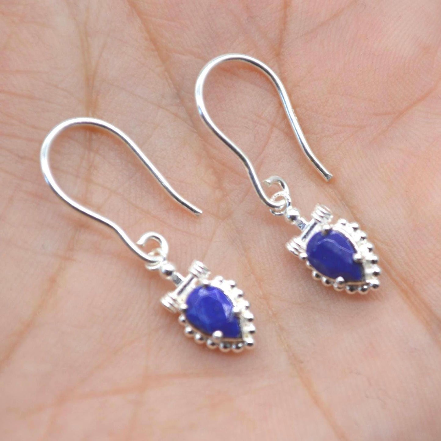 Lapis Lazuli Earrings: Dangle Drop, Silver, Teardrop, Blue Gemstone, December Birthstone Jewelry