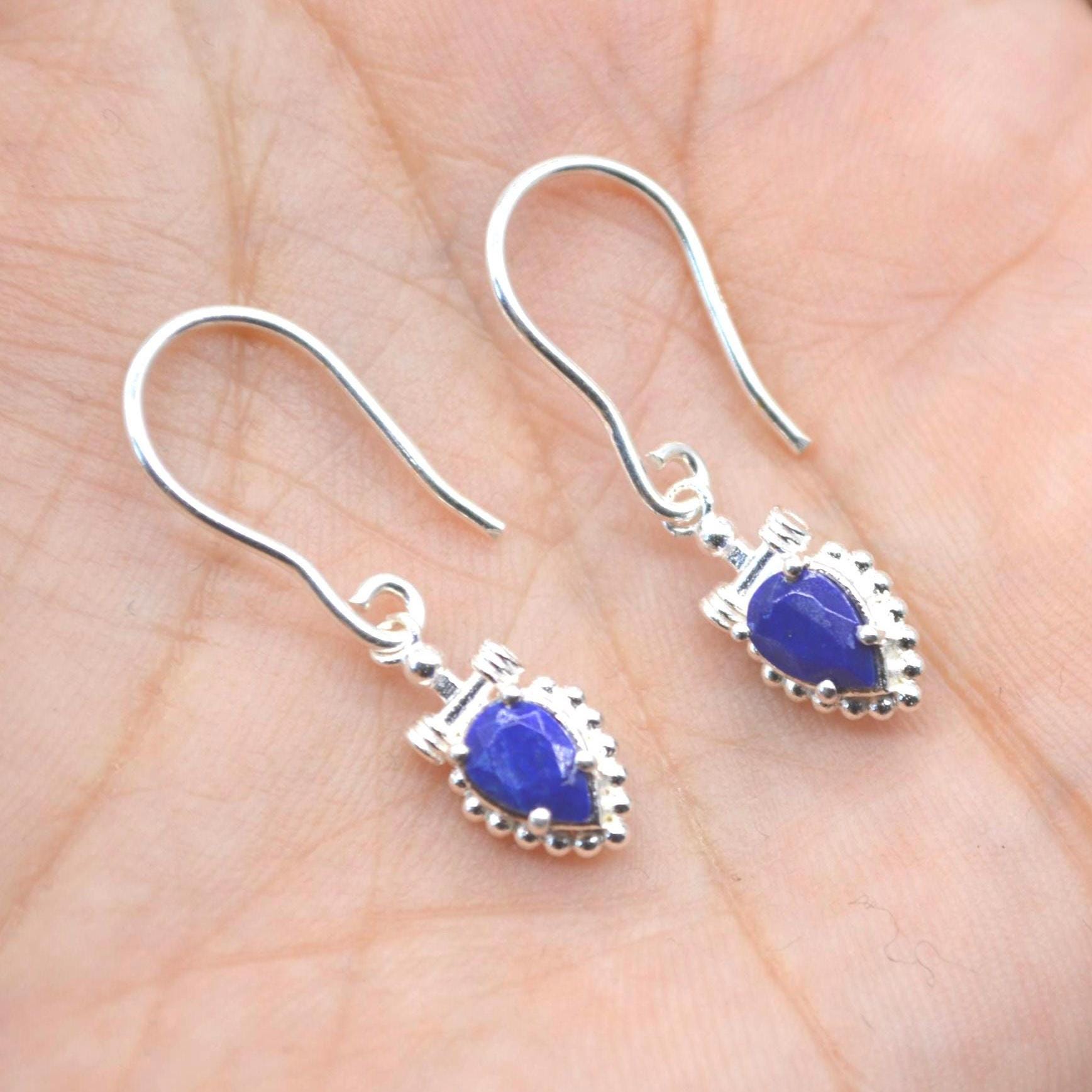 Lapis Lazuli Earrings: Dangle Drop, Silver, Teardrop, Blue Gemstone, December Birthstone Jewelry