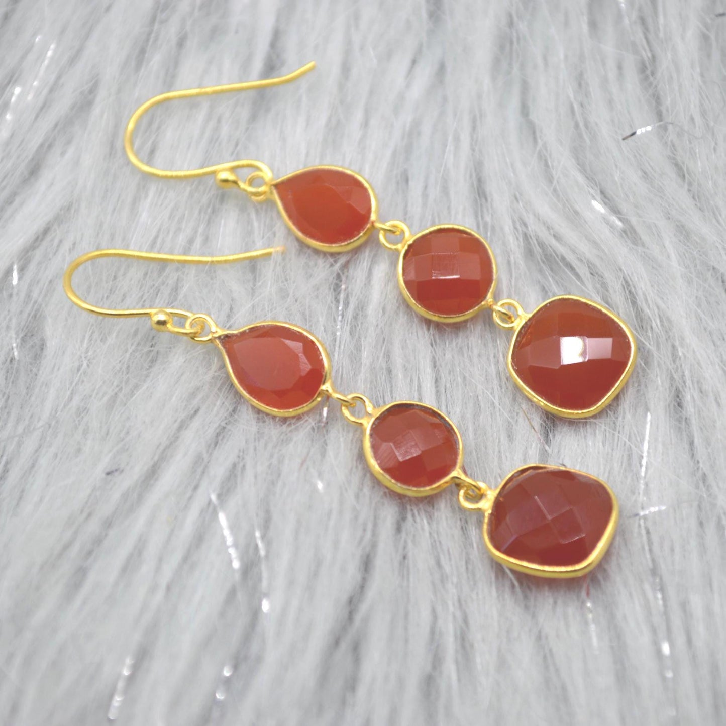 Carnelian Earrings: Gold or Silver, Dangle Drop, Orange Gemstone Jewelry