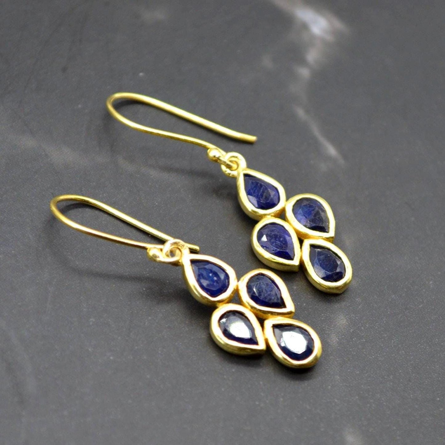 Blue Sapphire Earrings: Silver or Gold, Floral, Dangle Drop, September Birthstone Jewelry