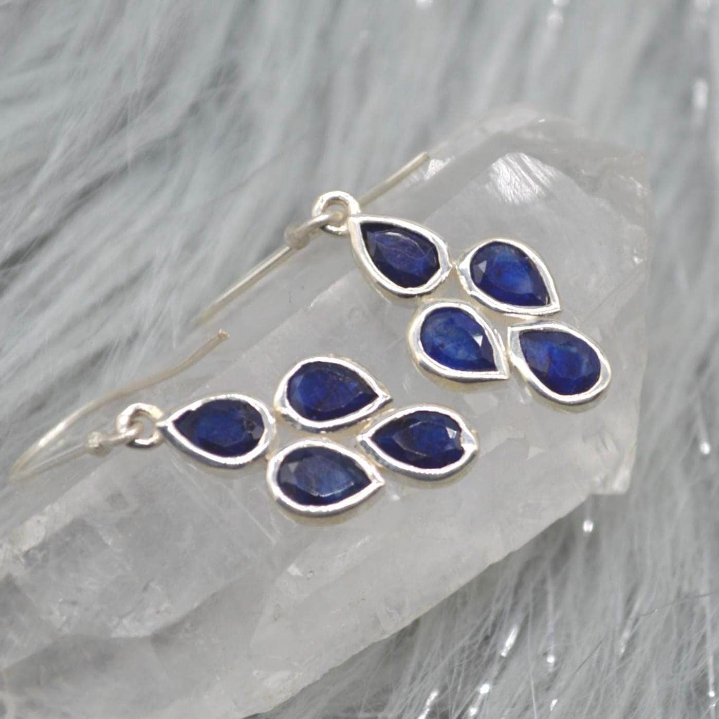 Blue Sapphire Earrings: Silver or Gold, Floral, Dangle Drop, September Birthstone Jewelry