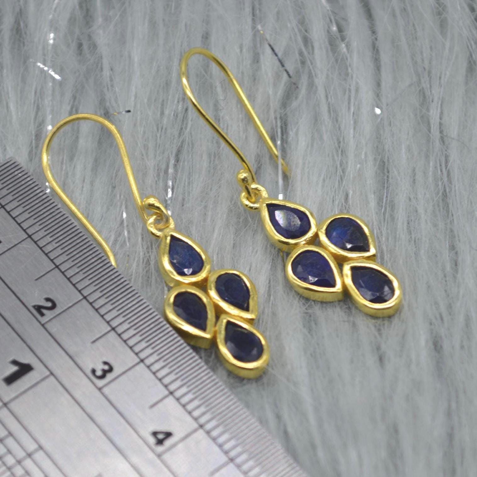 Blue Sapphire Earrings: Silver or Gold, Floral, Dangle Drop, September Birthstone Jewelry