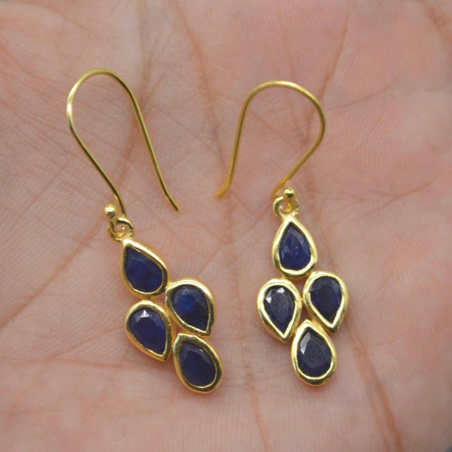Blue Sapphire Earrings: Silver or Gold, Floral, Dangle Drop, September Birthstone Jewelry