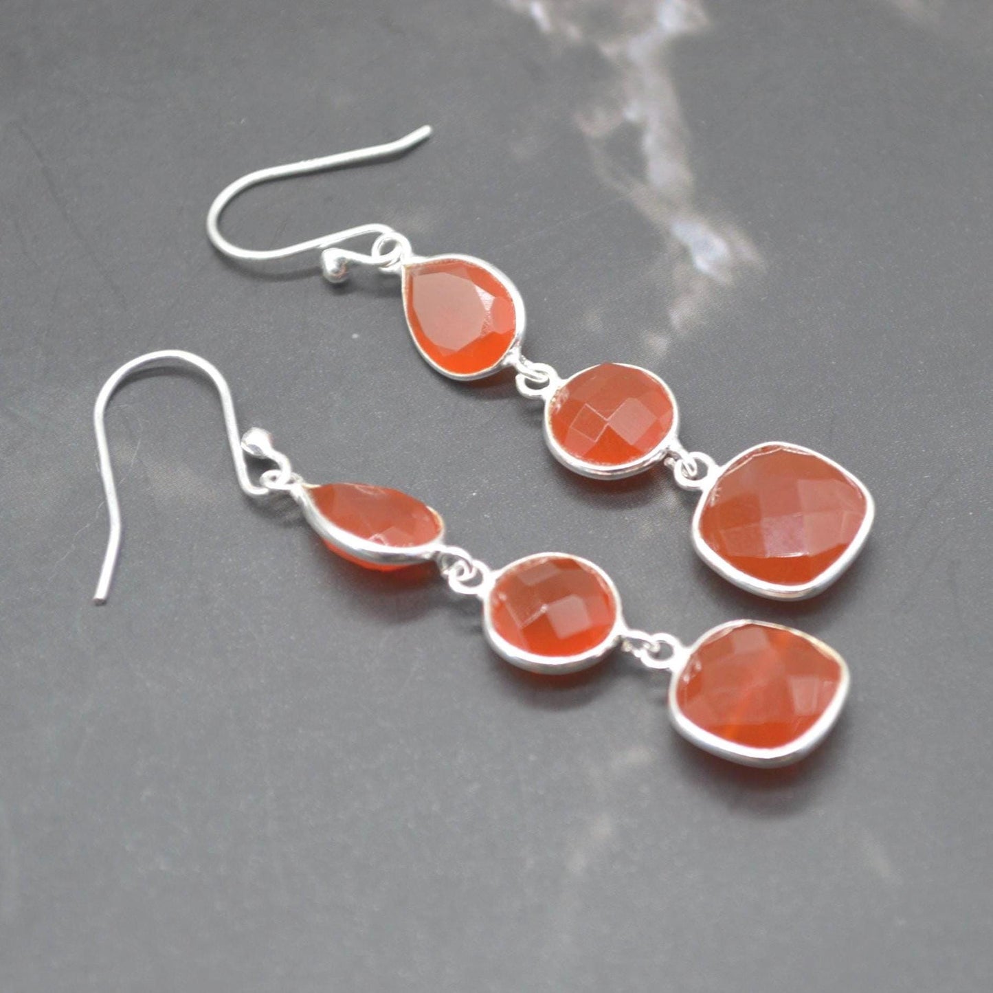 Carnelian Earrings: Gold or Silver, Dangle Drop, Orange Gemstone Jewelry
