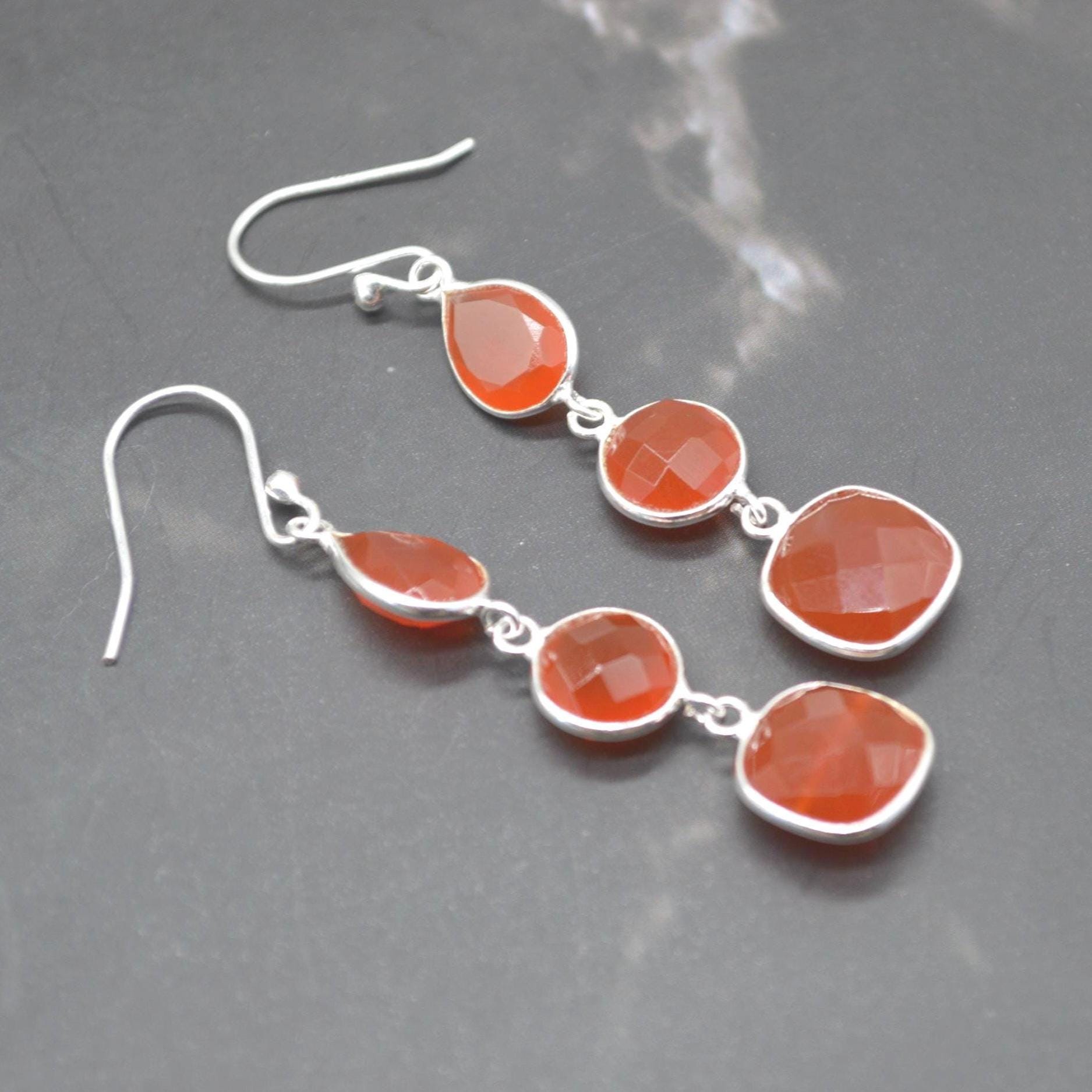 Carnelian Earrings: Gold or Silver, Dangle Drop, Orange Gemstone Jewelry