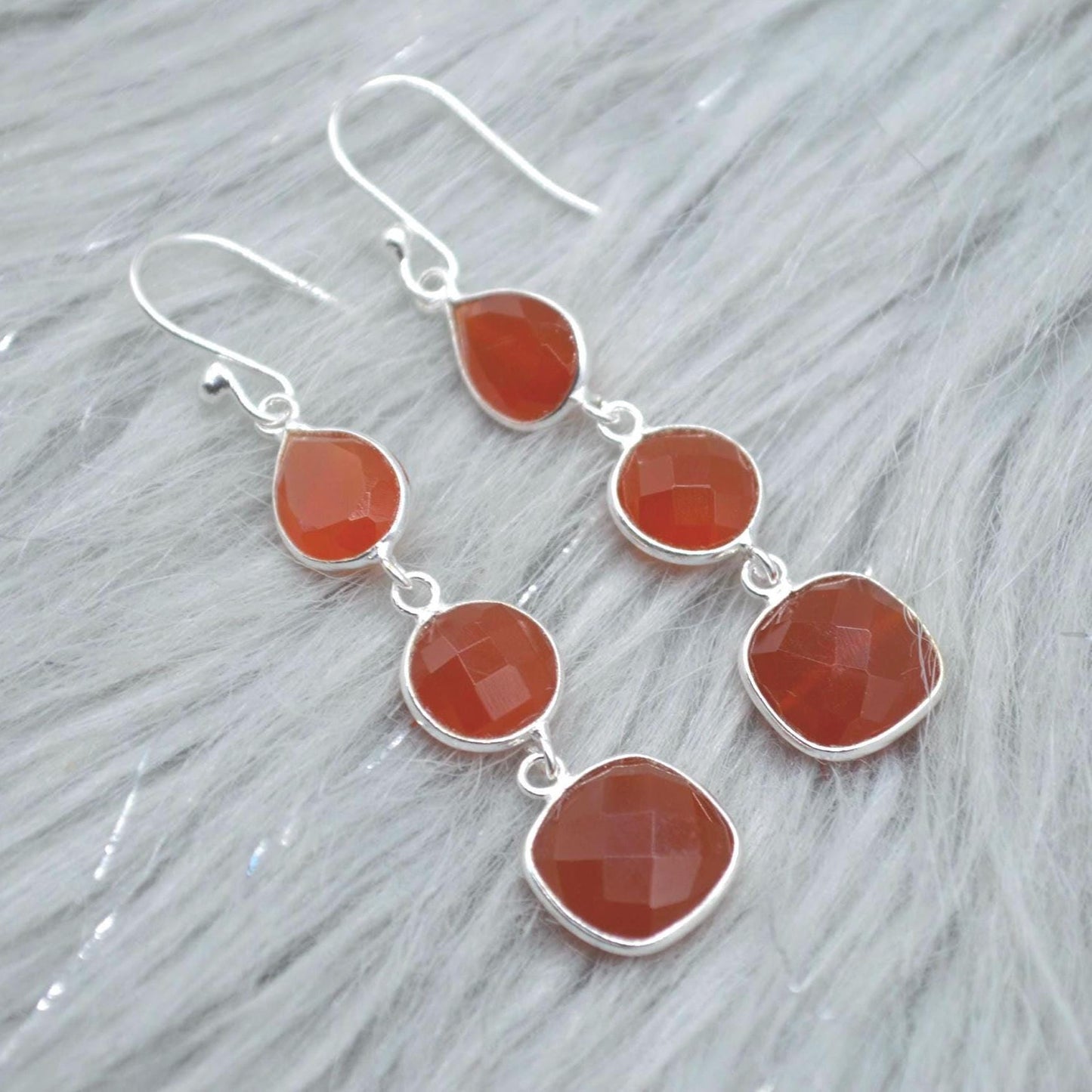 Carnelian Earrings: Gold or Silver, Dangle Drop, Orange Gemstone Jewelry