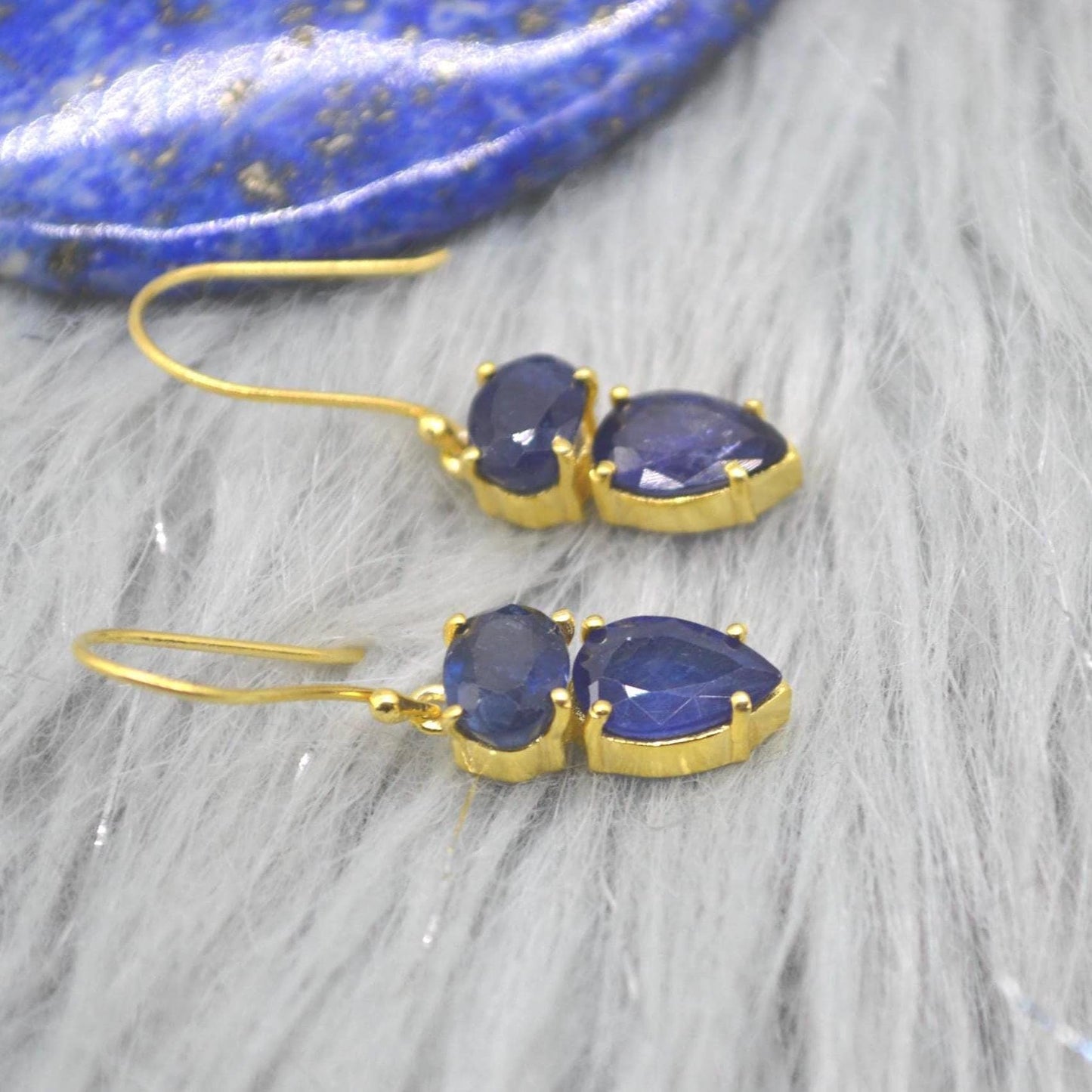 Sapphire Earrings: Gold or Silver, Dangle Drop, Minimalist September Birthstone Jewelry