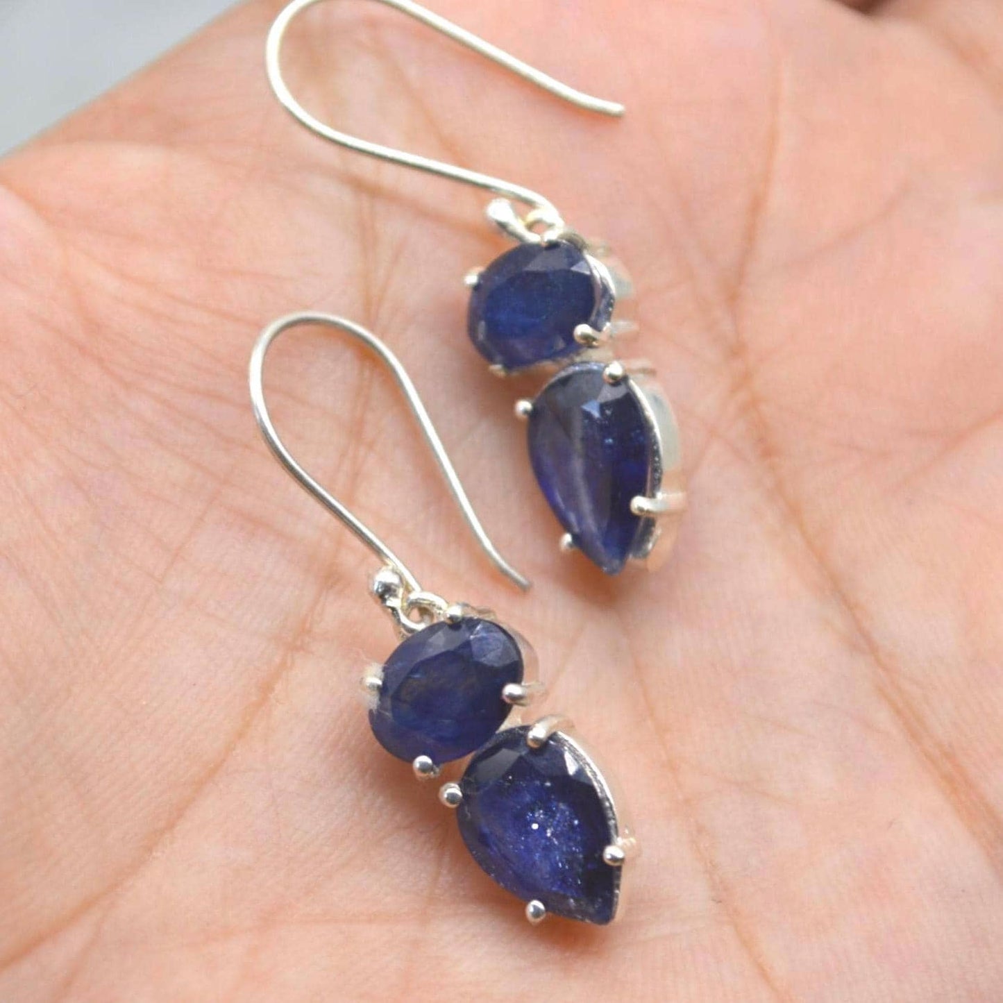 Sapphire Earrings: Gold or Silver, Dangle Drop, Minimalist September Birthstone Jewelry